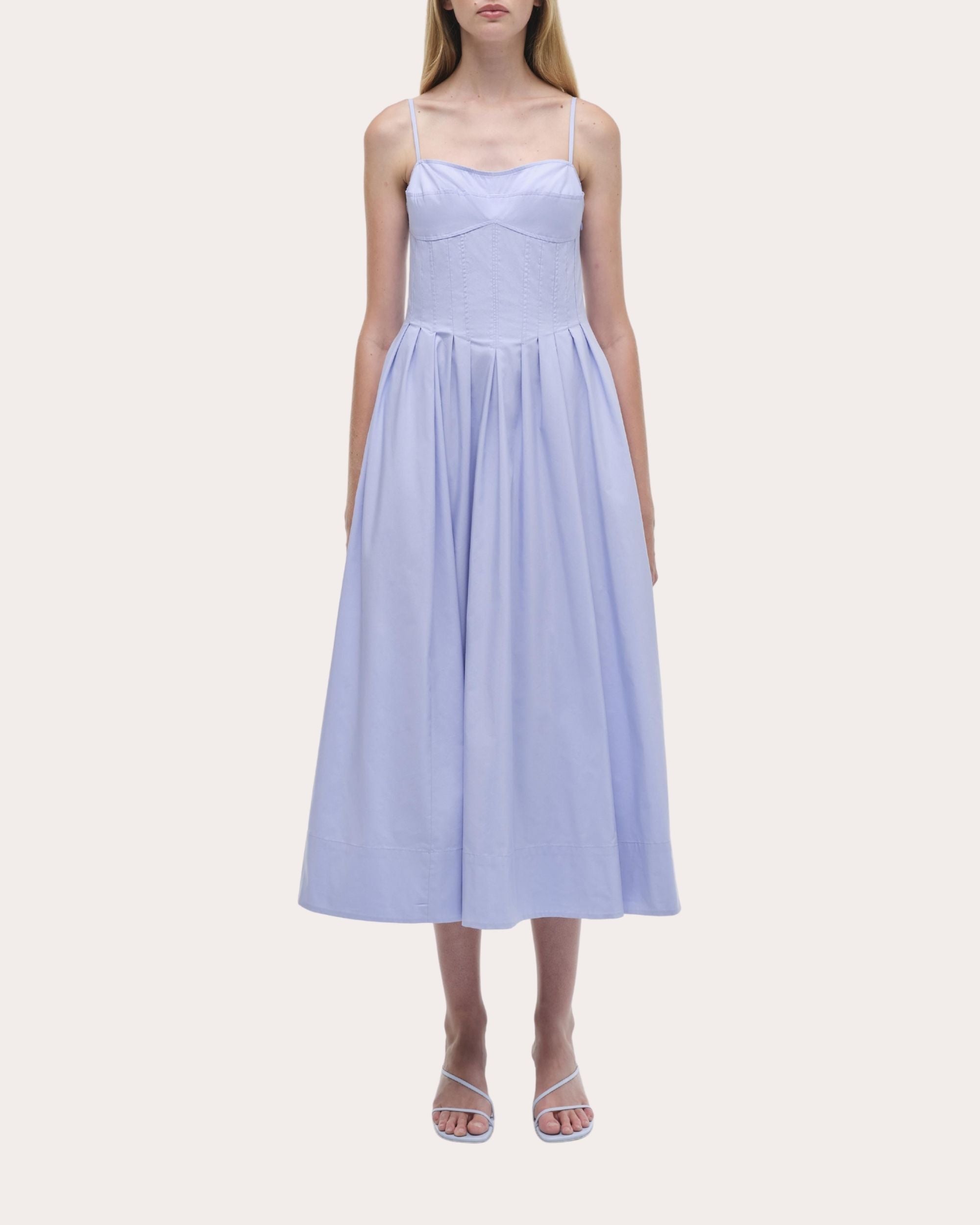 Kittiya Poplin Pleated Bustier Midi Dress