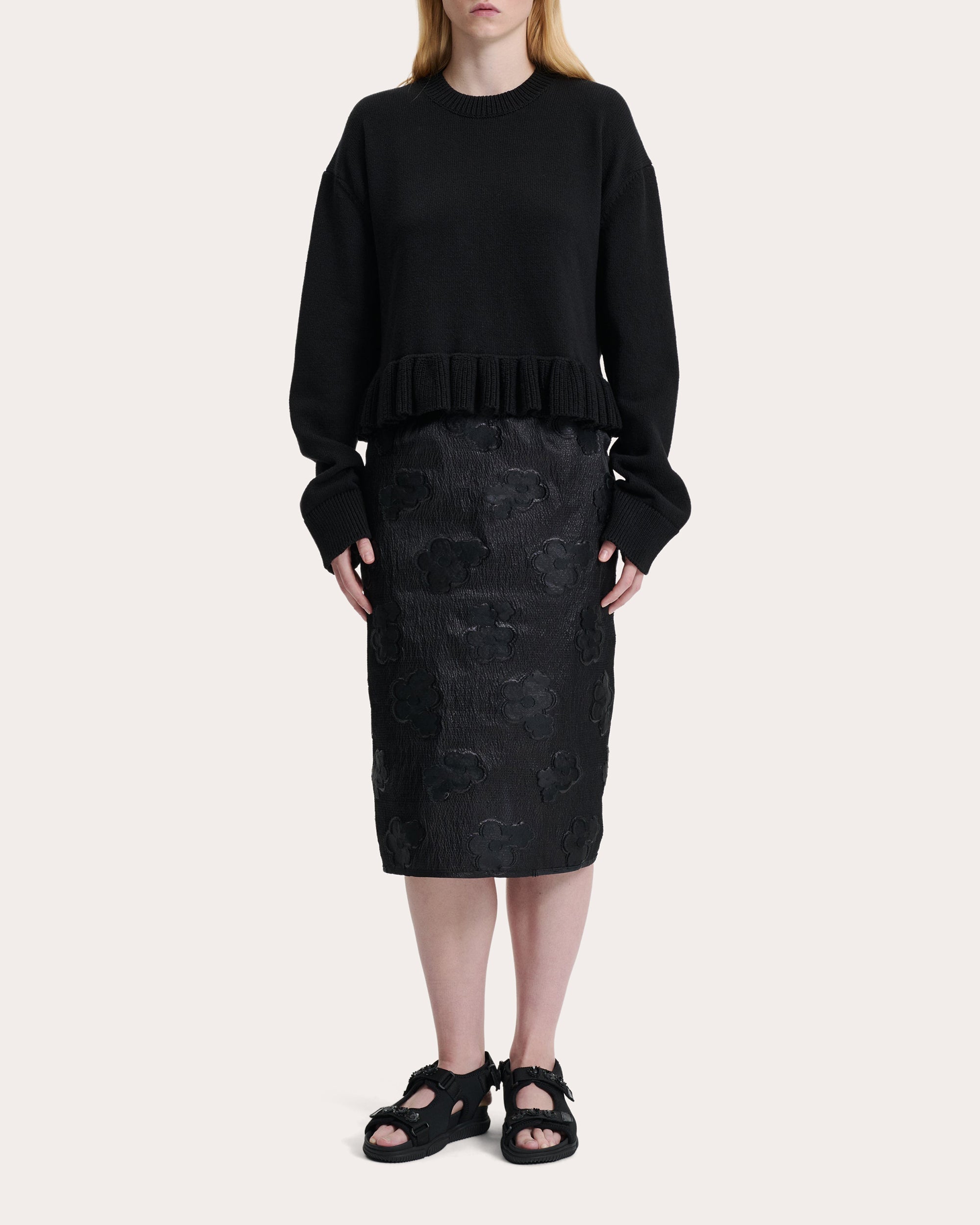 Allegra Floral Embroidered Taffeta Midi Skirt