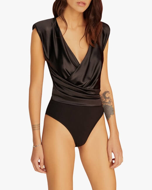 Power Shoulder Silk Wrap Bodysuit