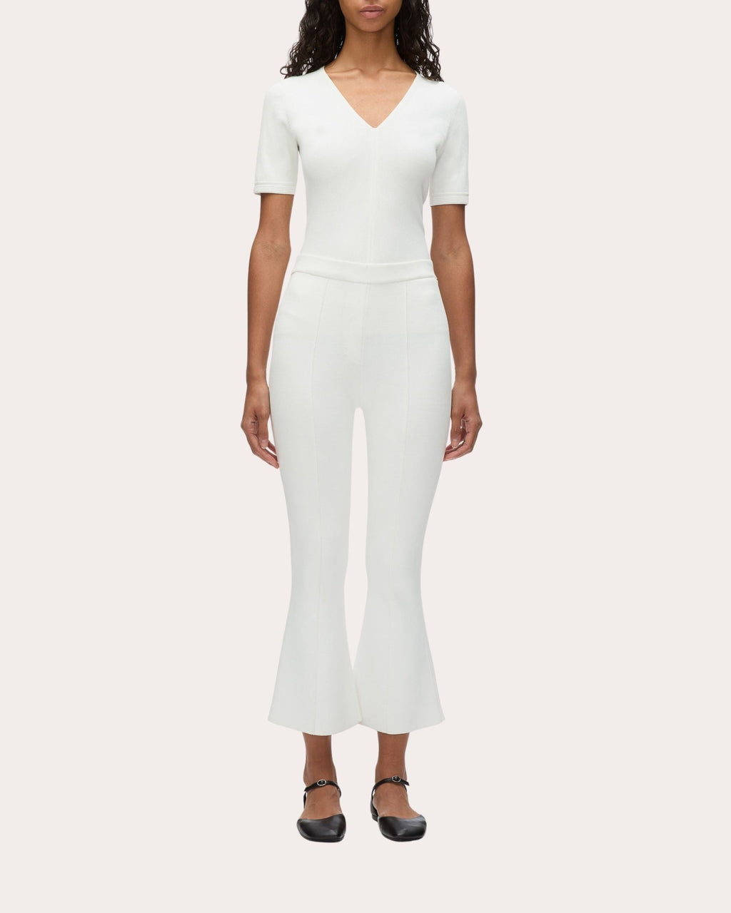 Cropped Flared Rib Knit Pants