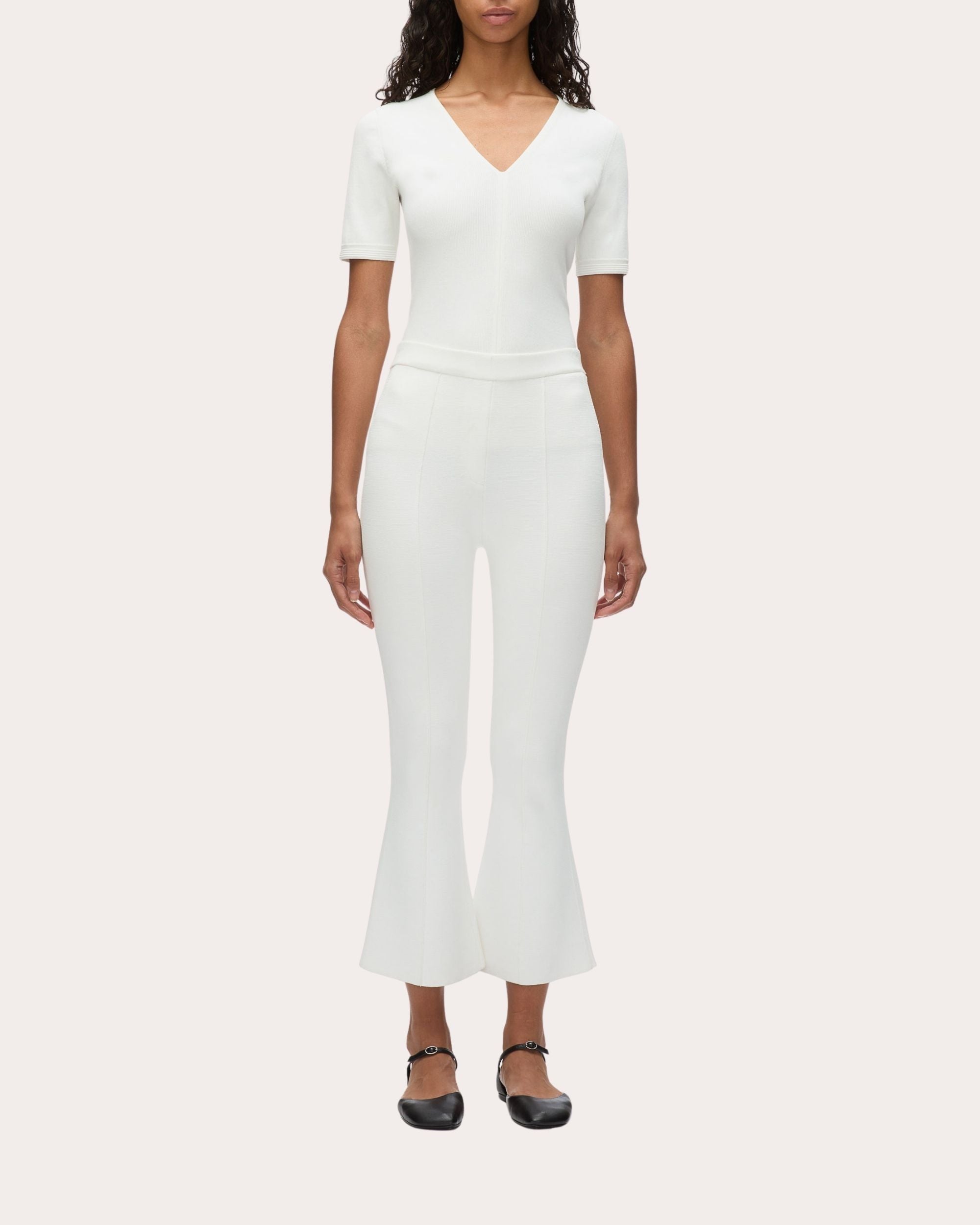 Cropped Flared Rib Knit Pants
