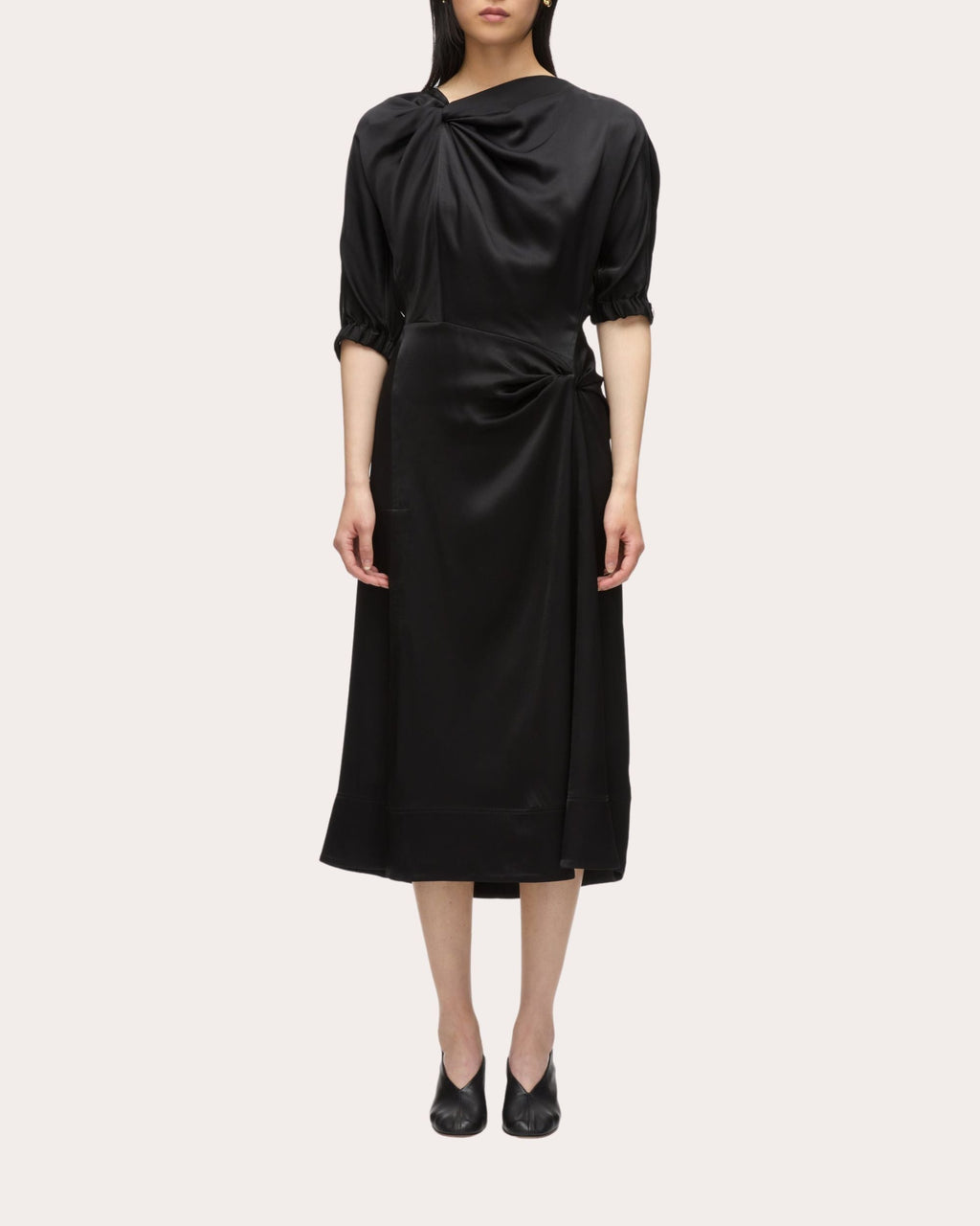 Draped Knotted Satin Midi Dress