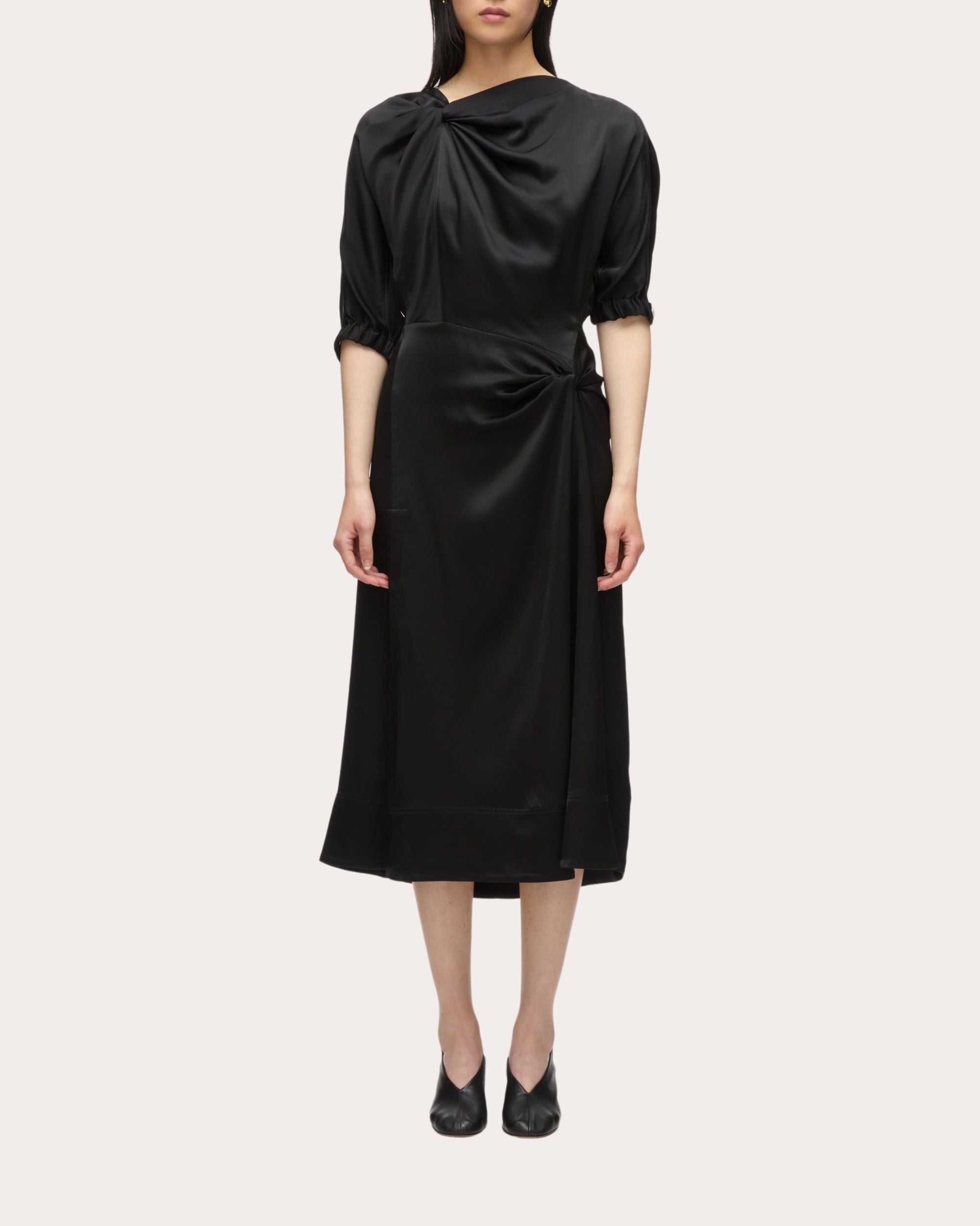 Draped Knotted Satin Midi Dress