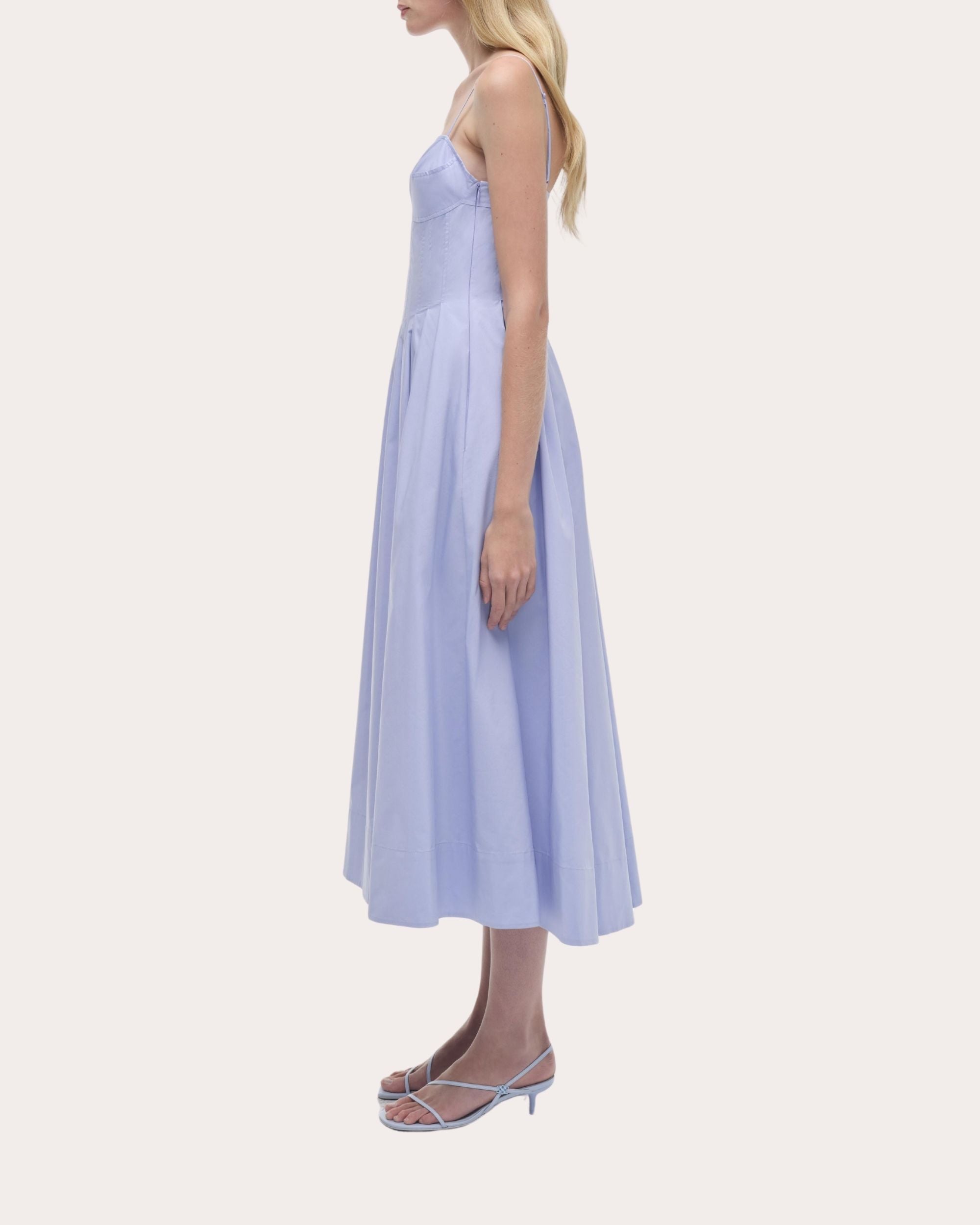 Kittiya Poplin Pleated Bustier Midi Dress