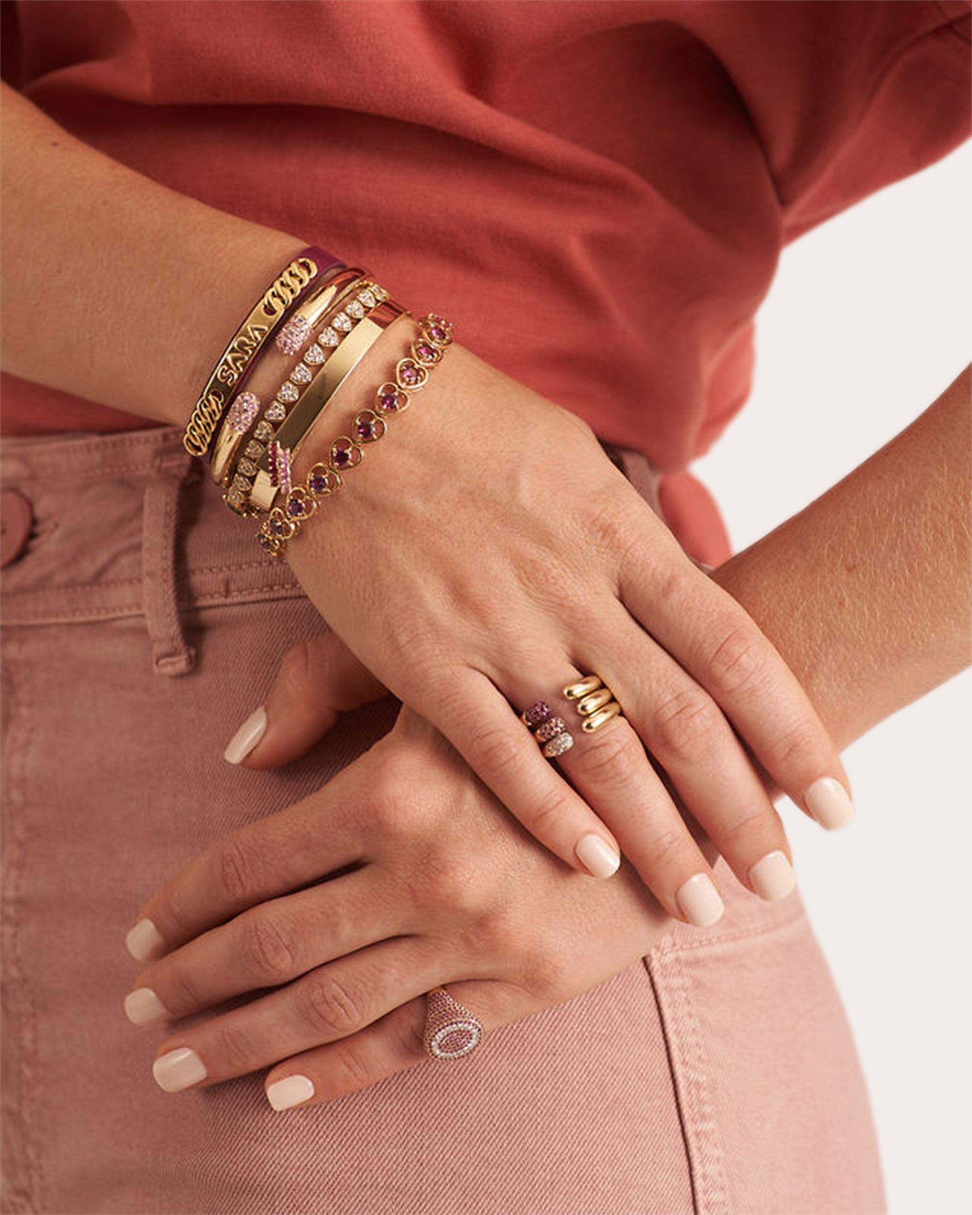 Tube 14K Gold Pink Sapphire Cuff