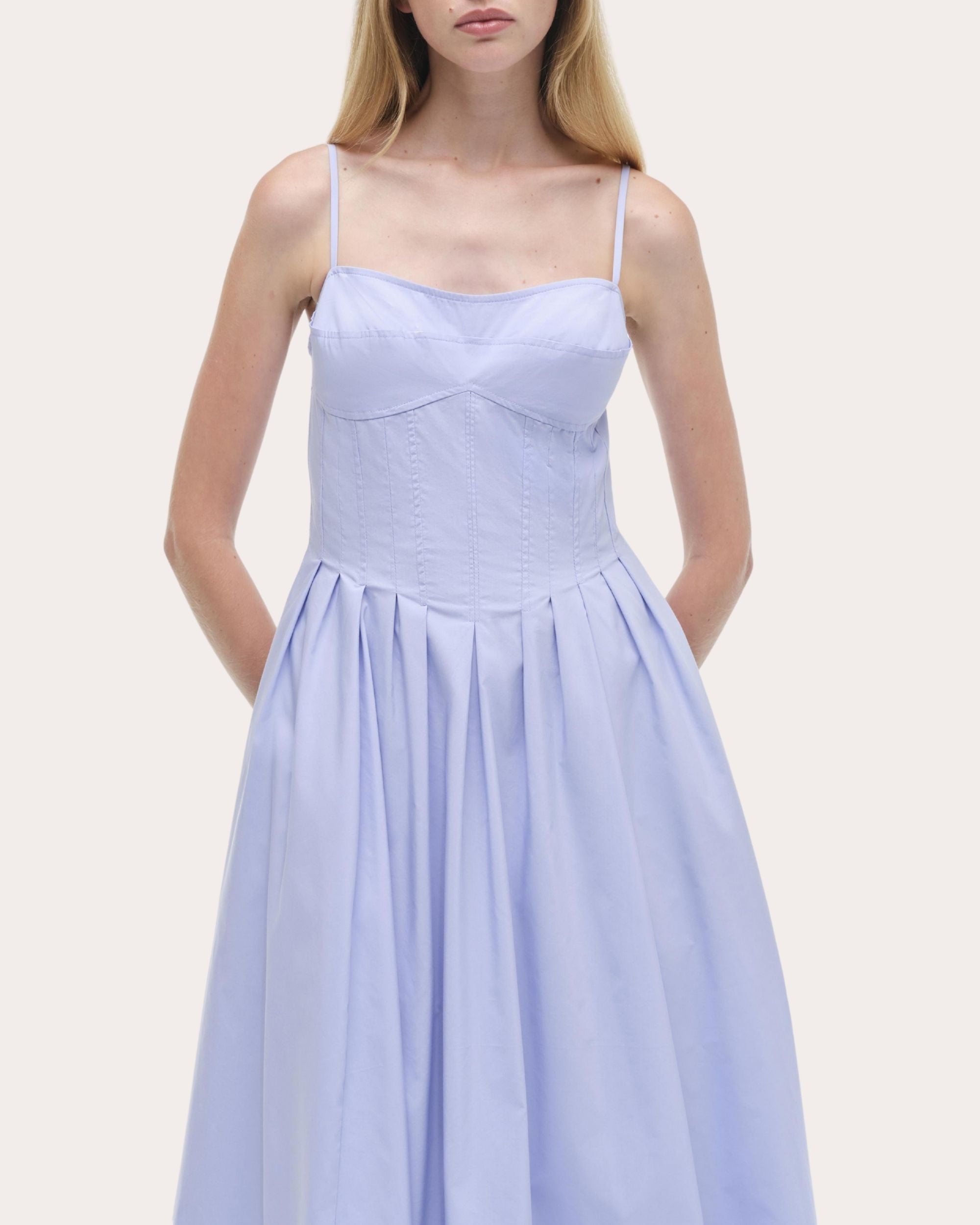 Kittiya Poplin Pleated Bustier Midi Dress
