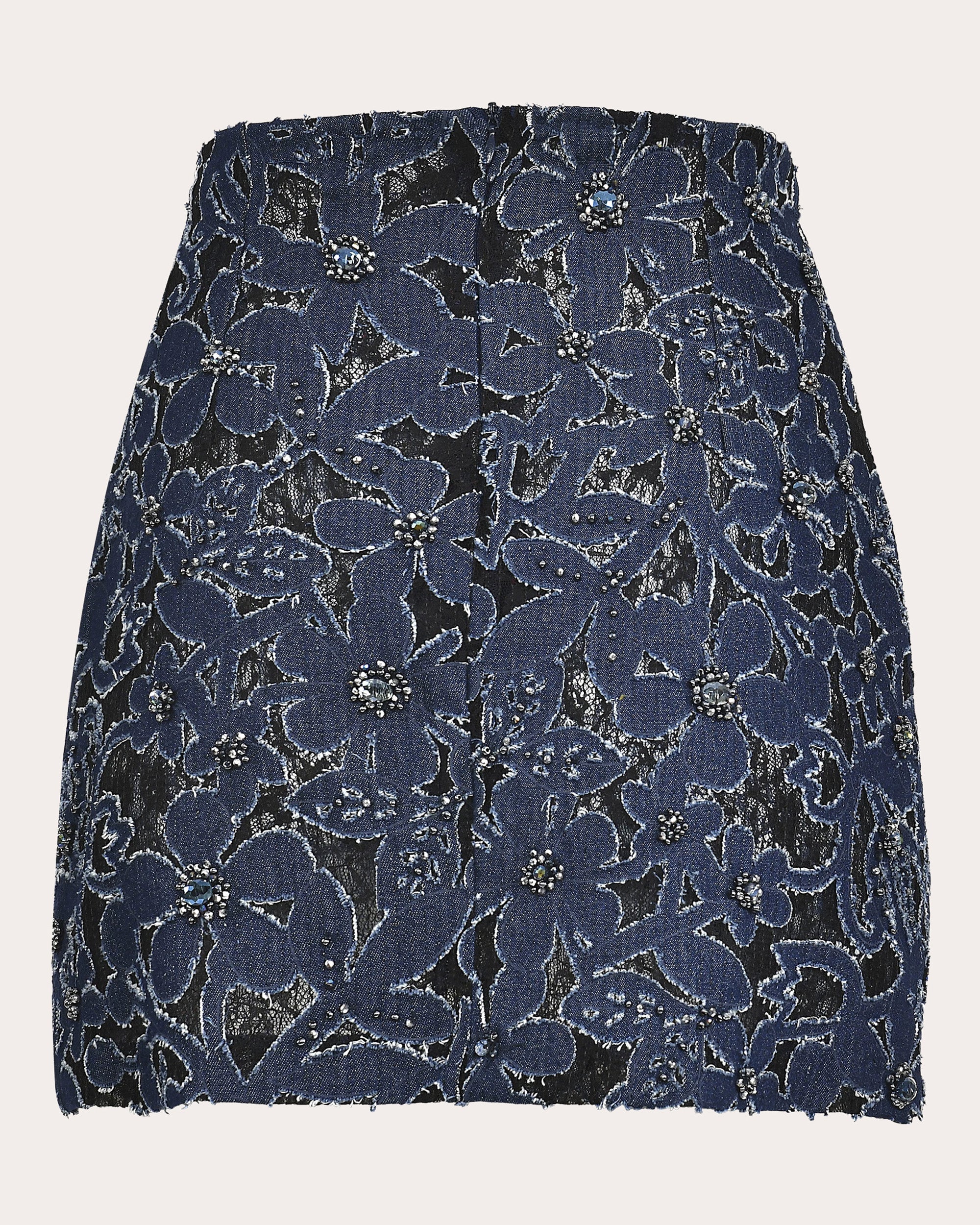 Luces Embroidered-Denim and Lace Mini Skirt
