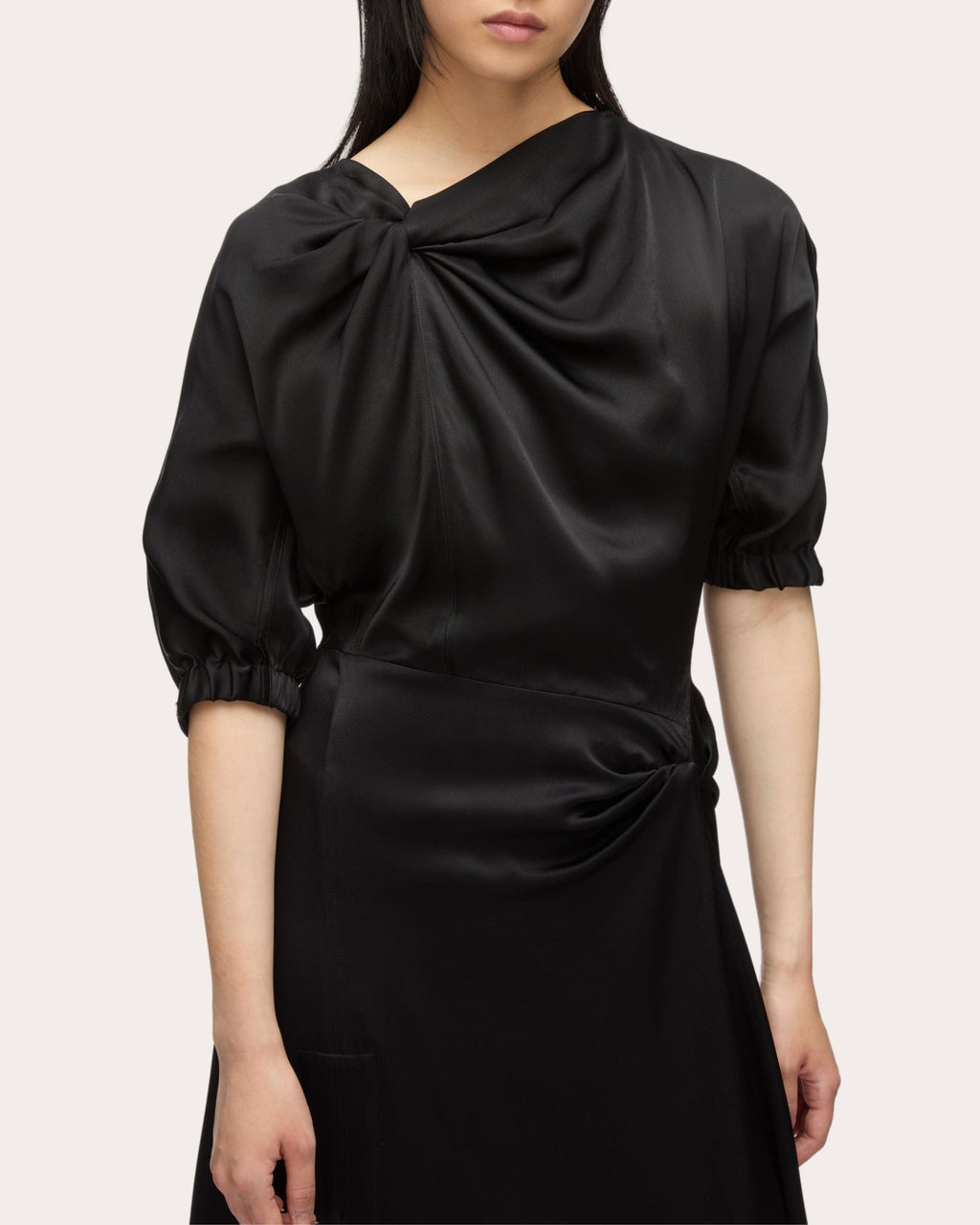 Draped Knotted Satin Midi Dress
