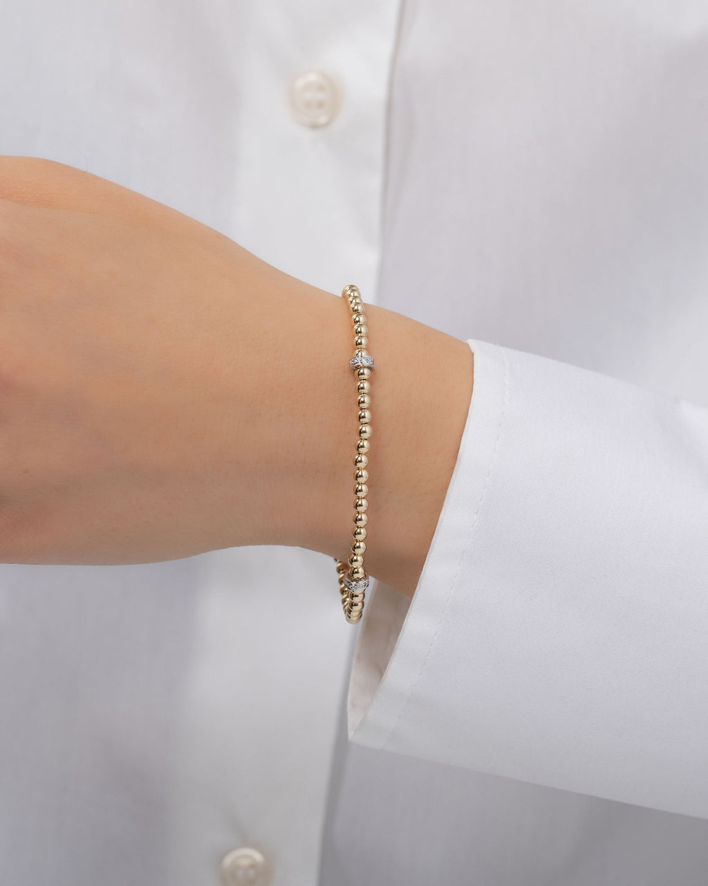14K Two-Tone Gold Diamond Bead Bracelet