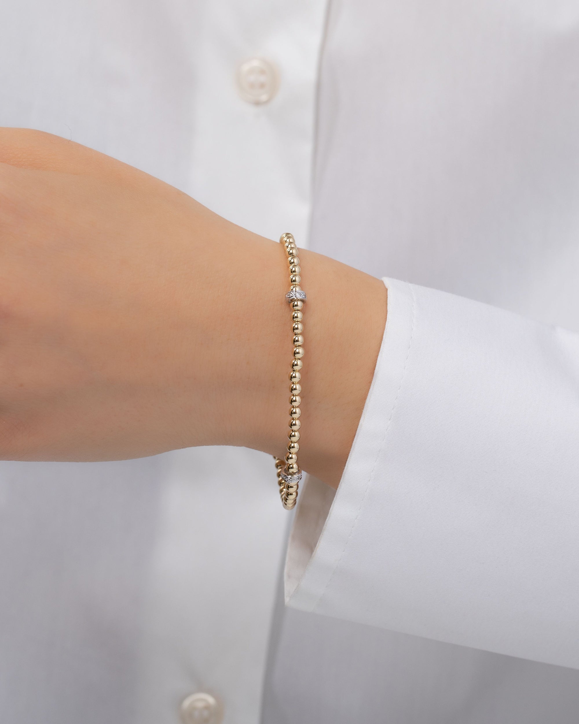 14K Two-Tone Gold Diamond Bead Bracelet