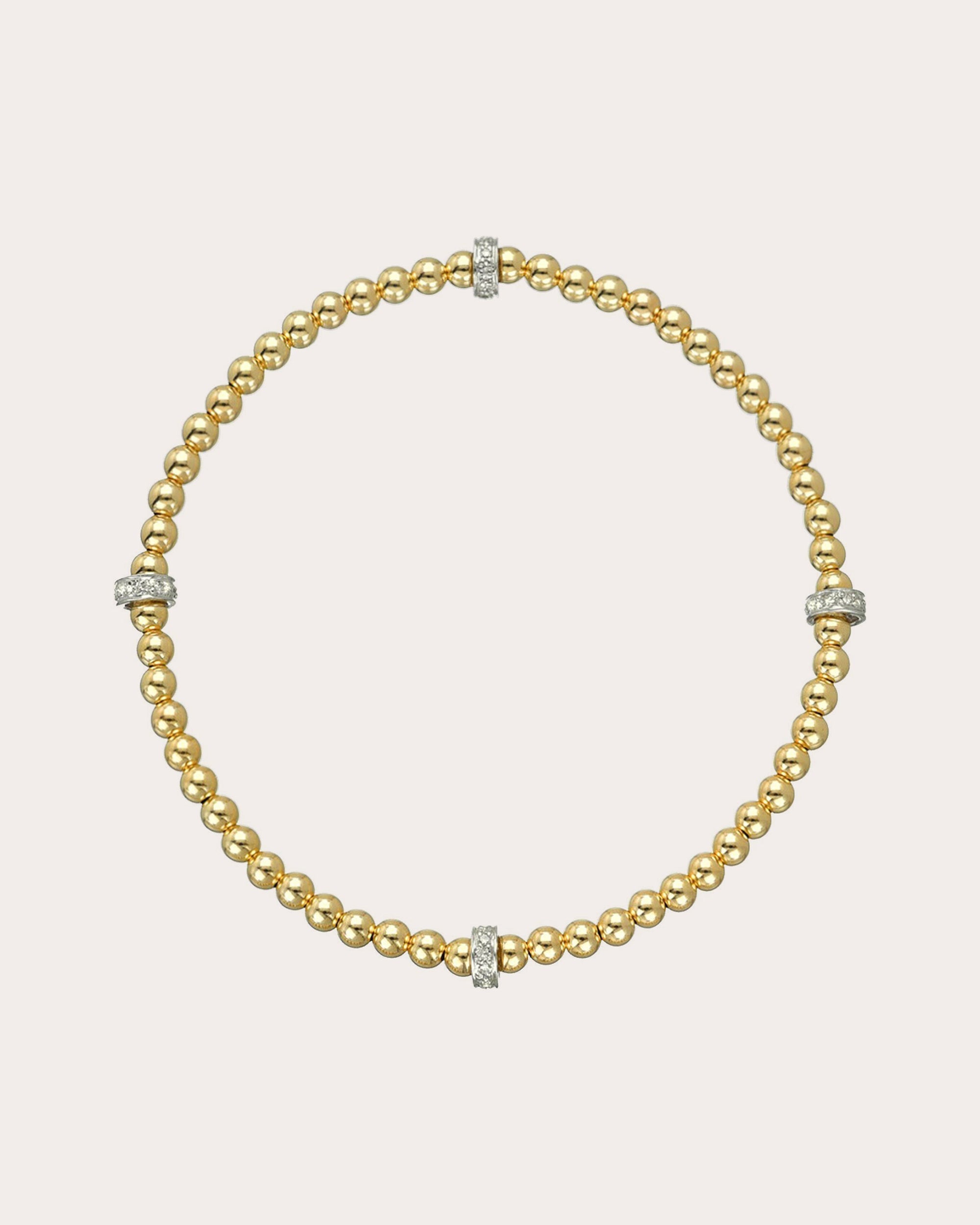 14K Two-Tone Gold Diamond Bead Bracelet