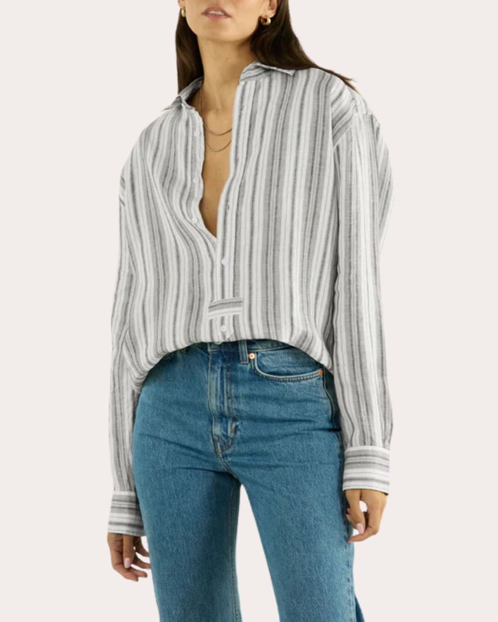 The Oversized Stripe Hemp Button-Front Tunic