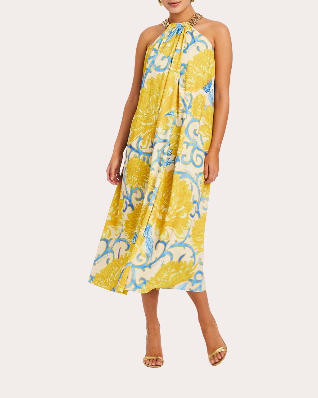 Bijou Embellished Floral-Print Twill Midi Dress