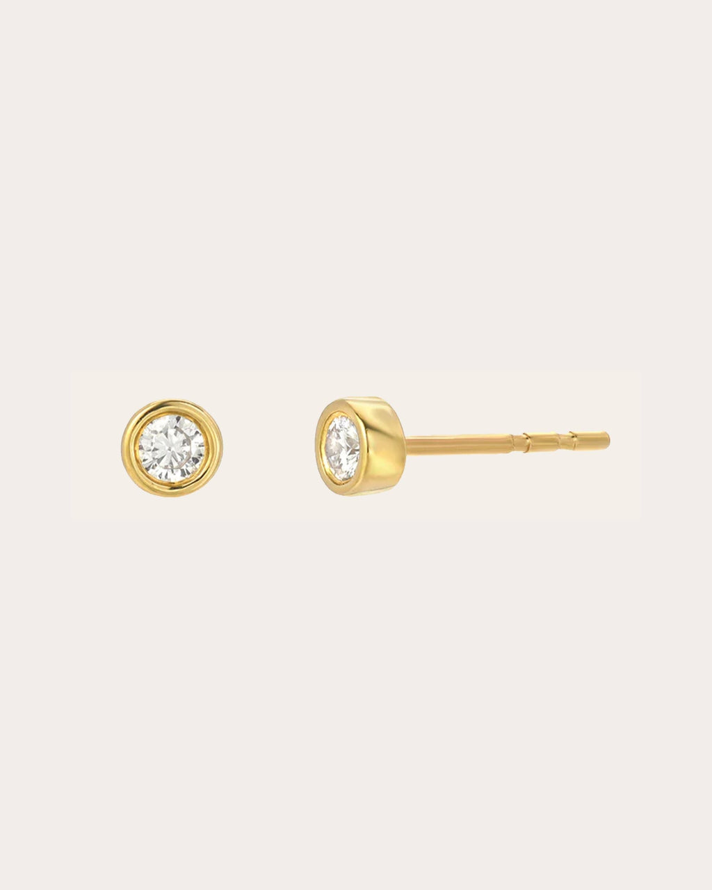 14K Gold Diamond Bezel Stud Earrings