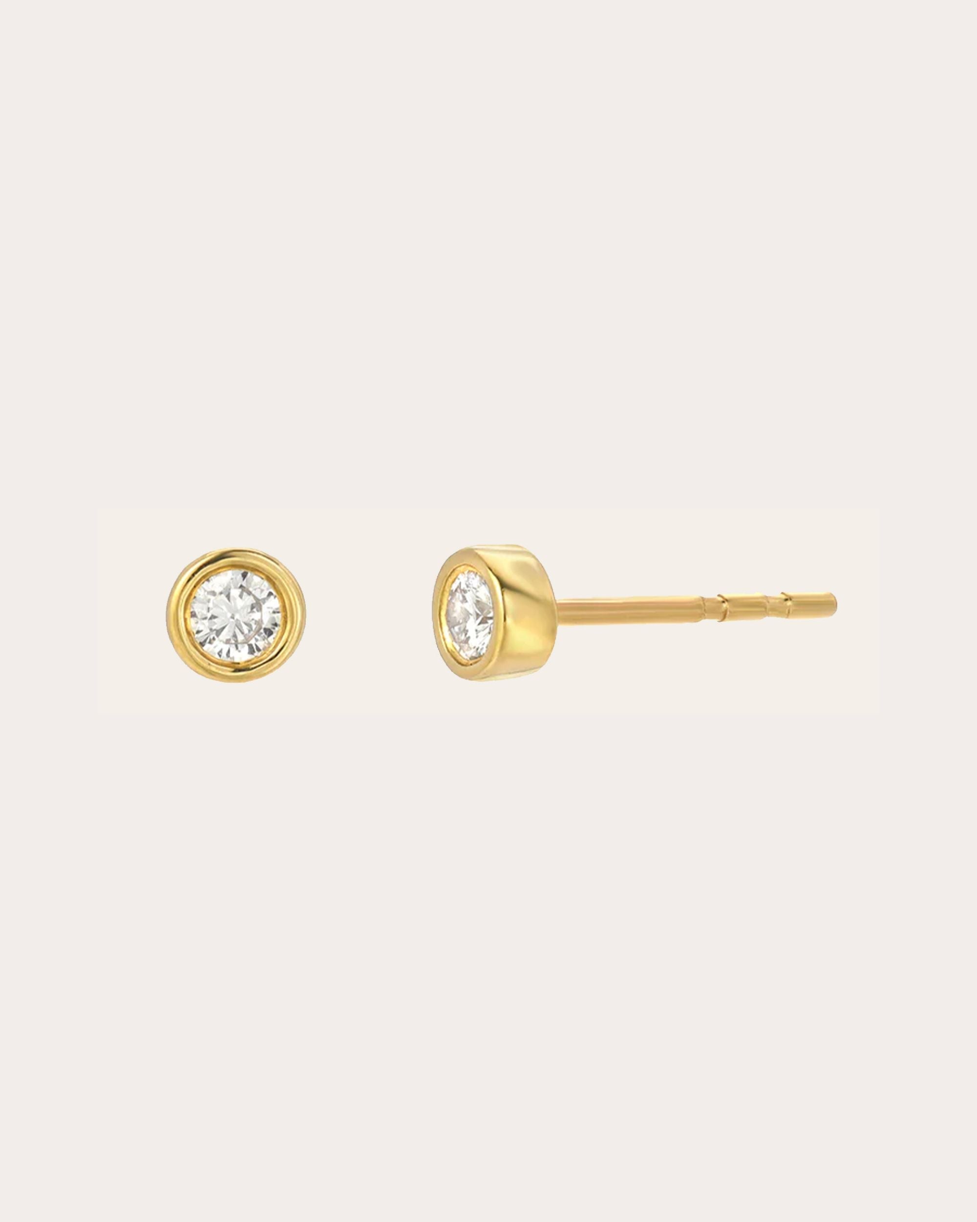 14K Gold Diamond Bezel Stud Earrings