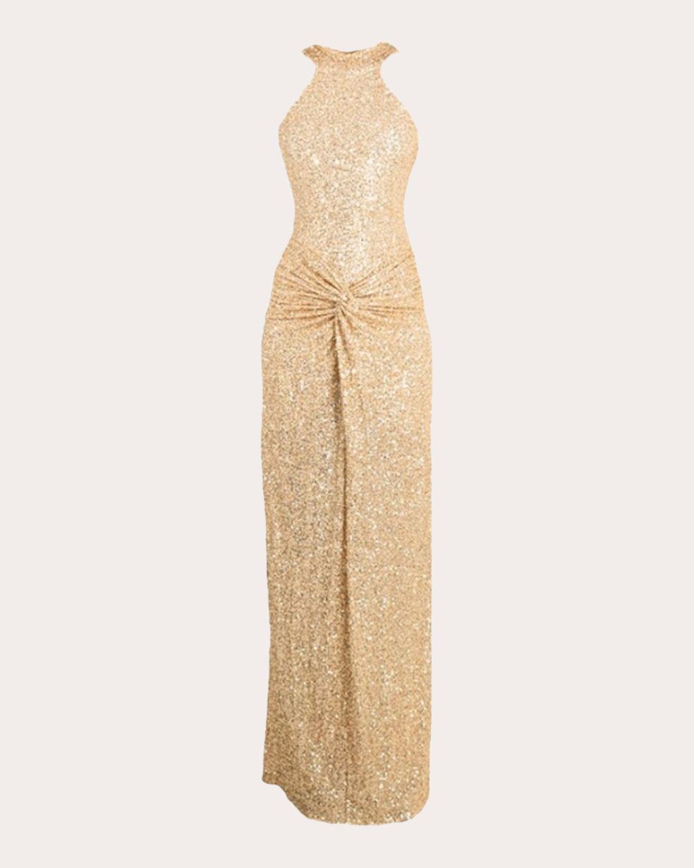 Fairuz Twist-Front Sequined Jersey Gown