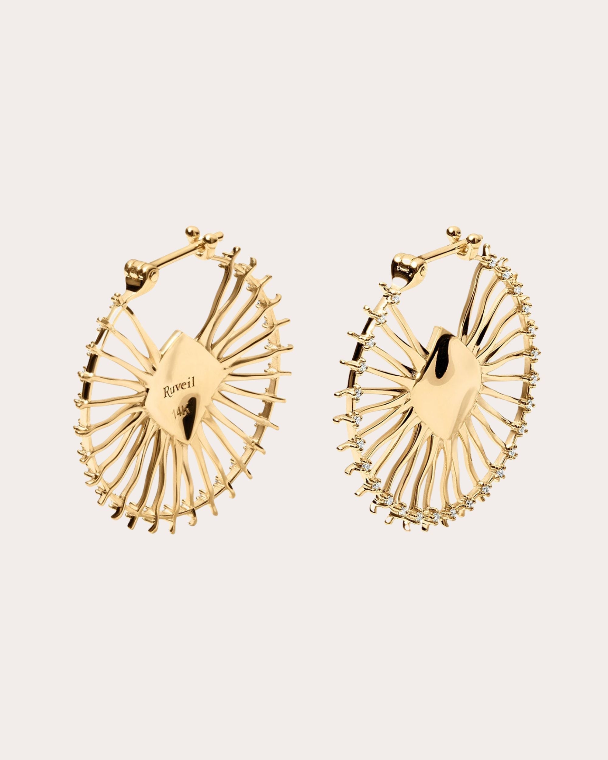 300Hz Frequency 14K Gold Diamond Hoop Earrings