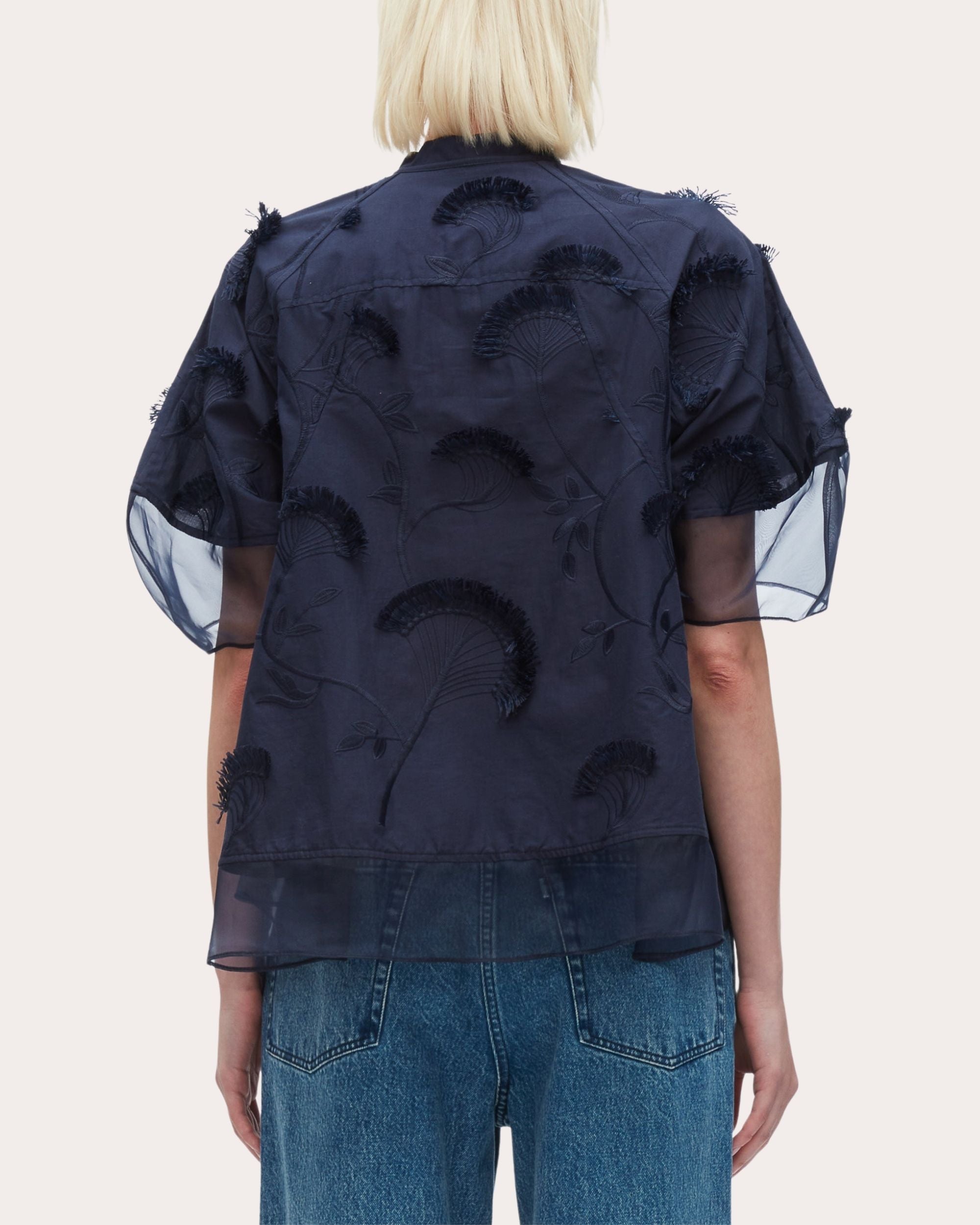 Paneled Embroidered Cotton Organza Top