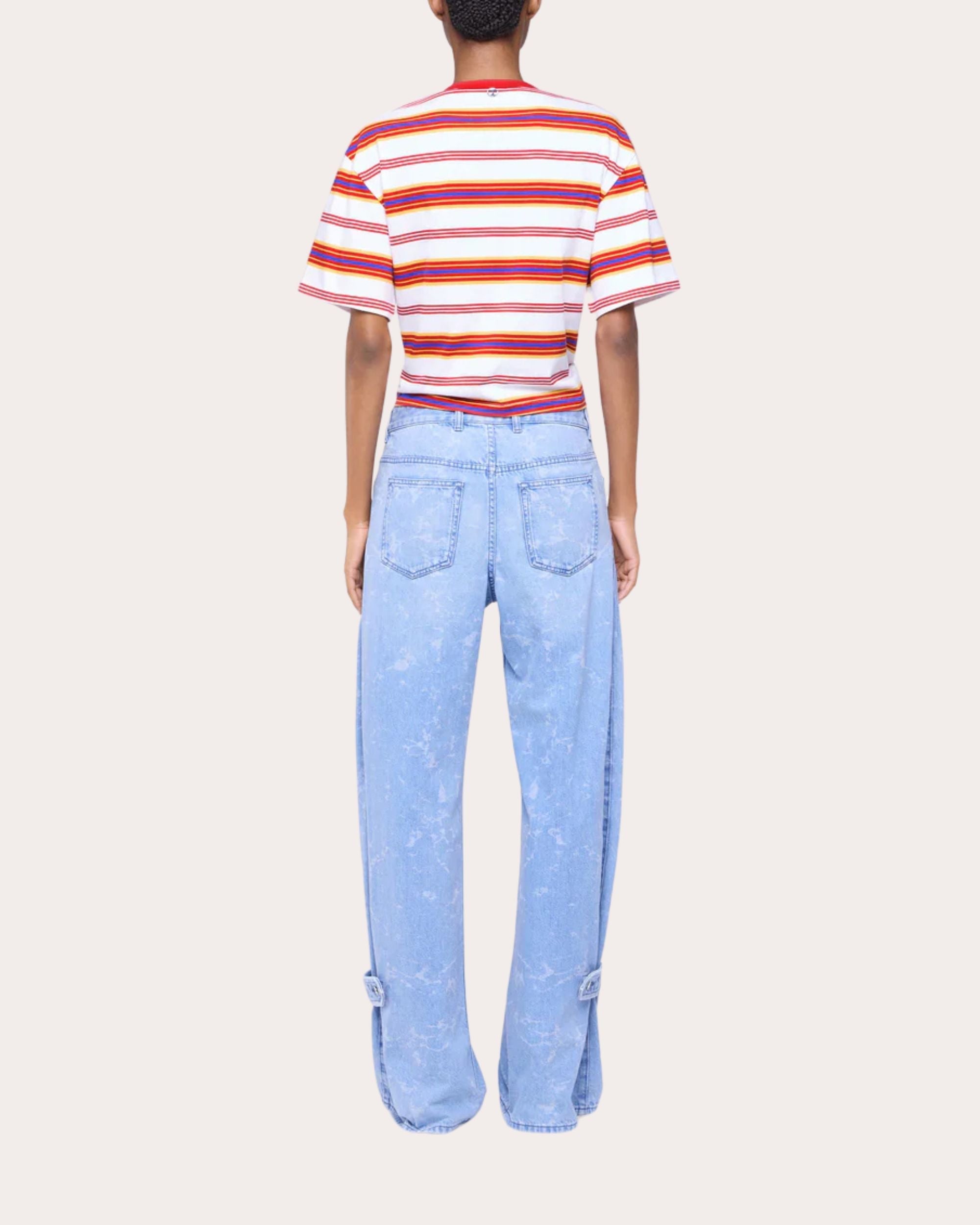 Cropped Gathered Striped Cotton Jersey T-Shirt