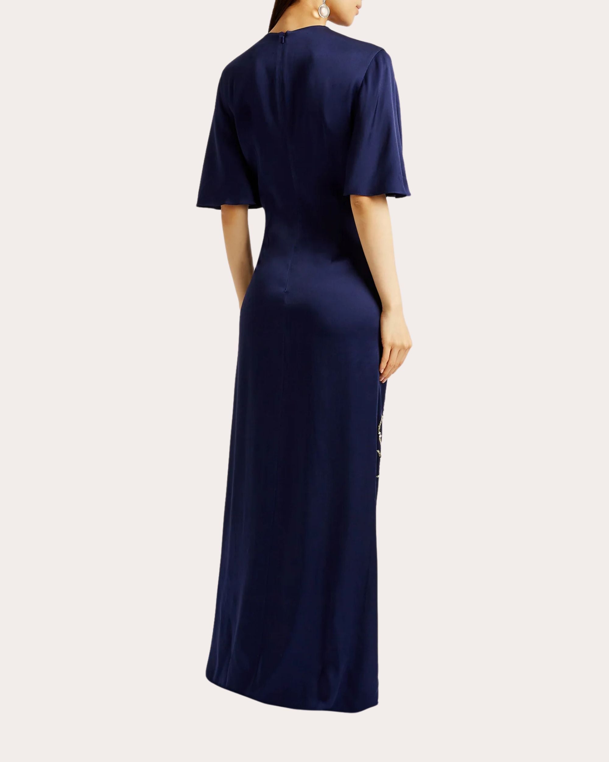 Draped Crystal-Embellished Cady Gown