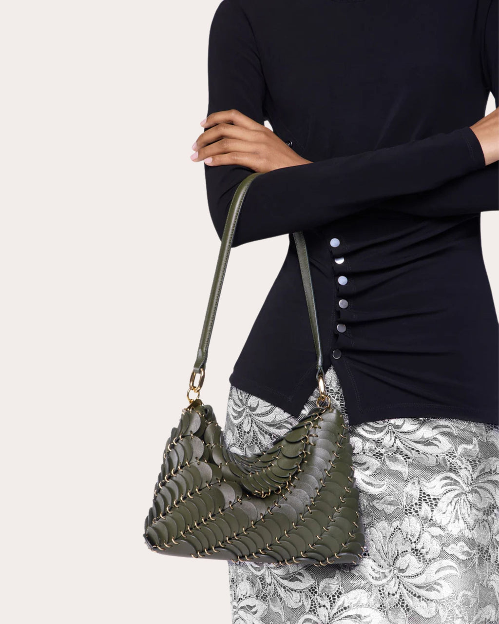 Paco Leather Paillette Shoulder Bag