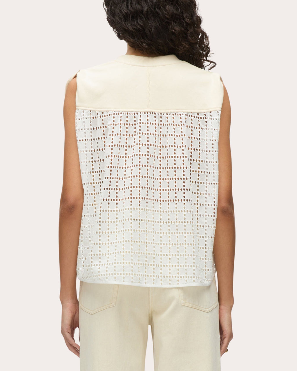 Asymmetric French Terry and Broderie Anglaise Top