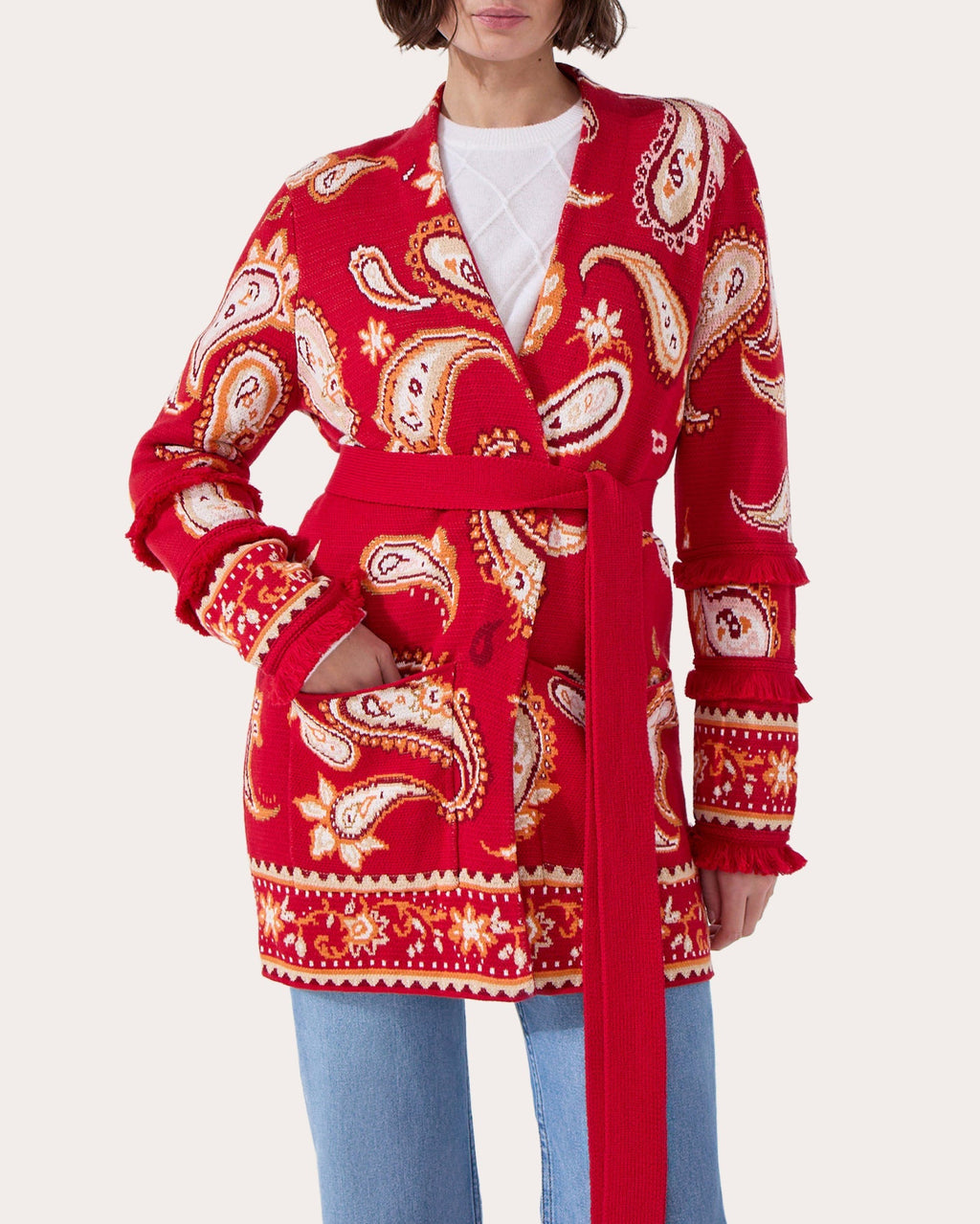 Jimi Belted Paisley Cotton-Jacquard Cardigan