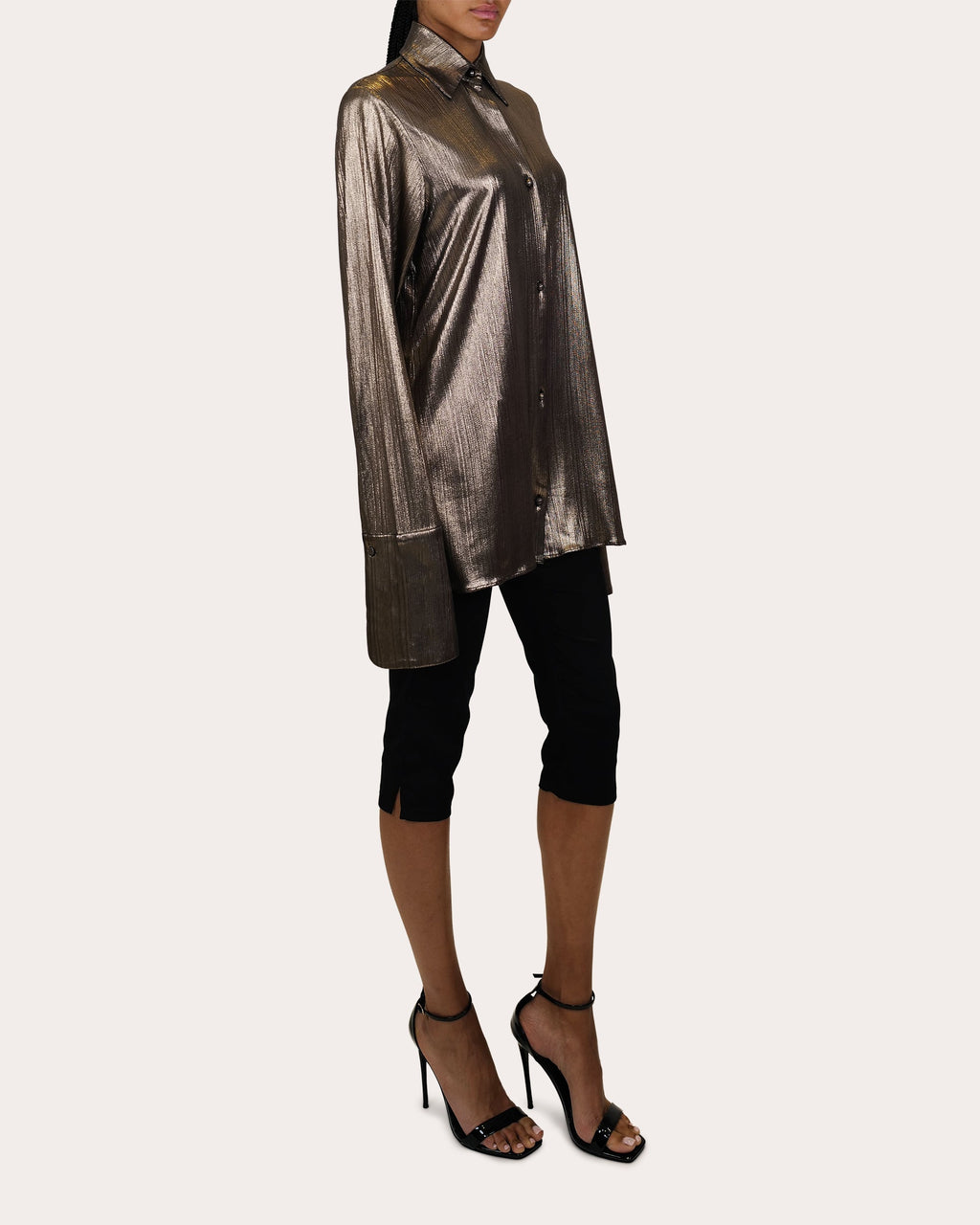 Kareena Metallic Lamé Mini Shirt Dress