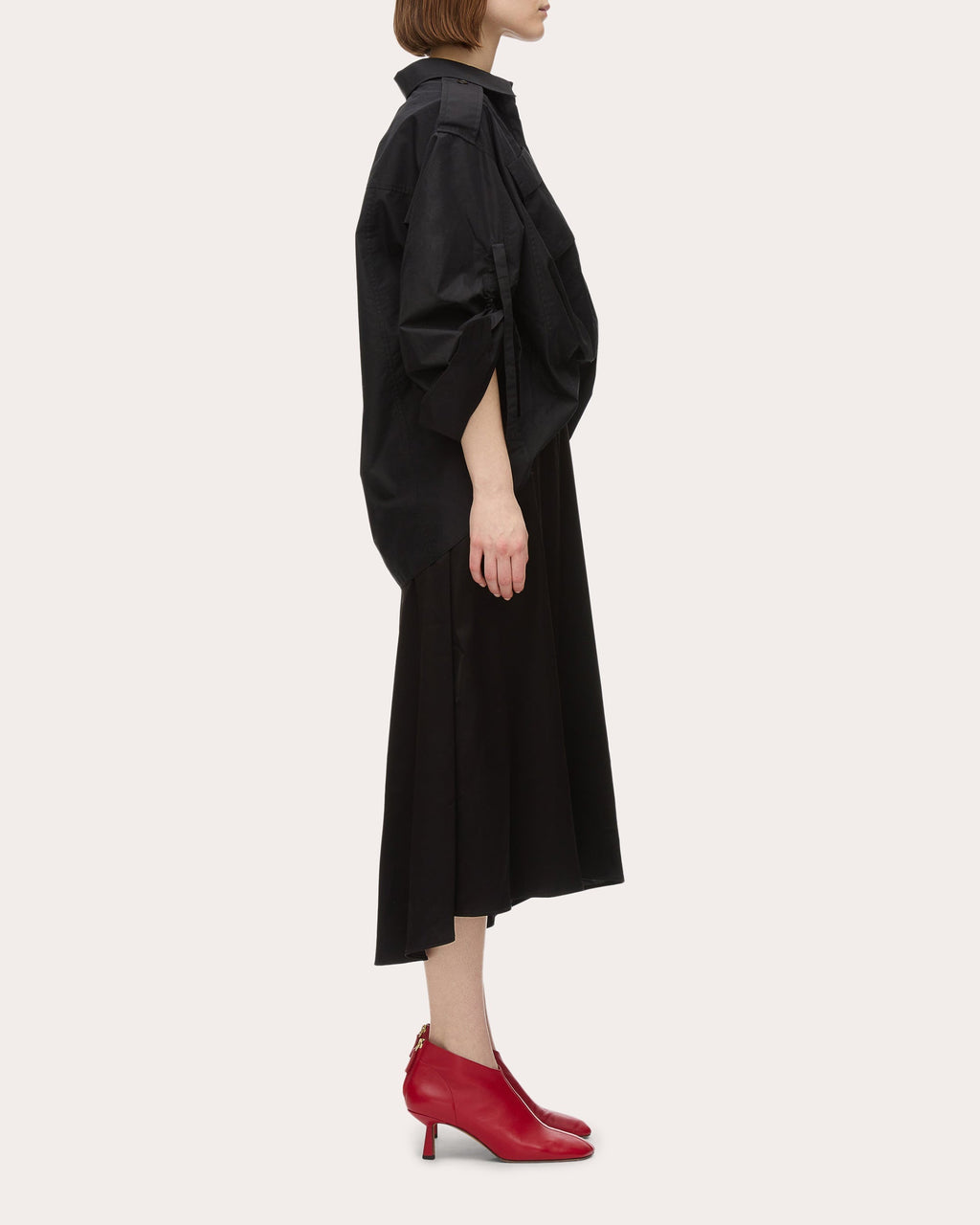 Draped Layered Poplin Satin Combo Midi Dress