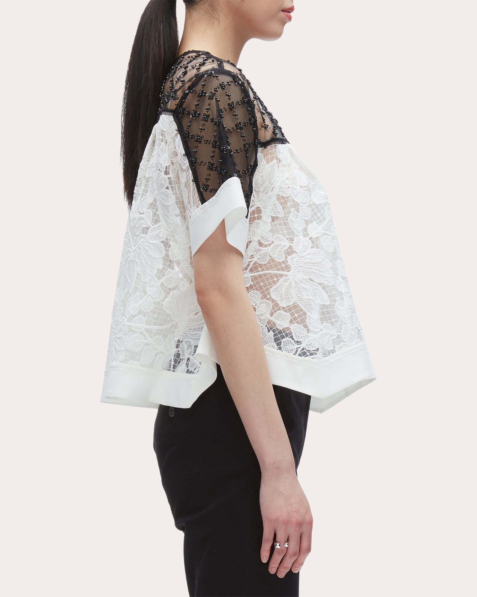Embellished Floral Lace Organza Top