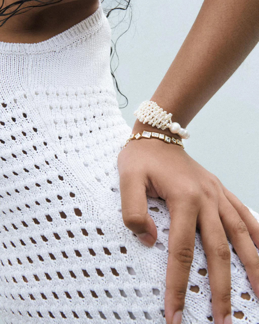 Quadrilateral 18K Gold-Plated Silver and Cubic Zirconia Bracelet