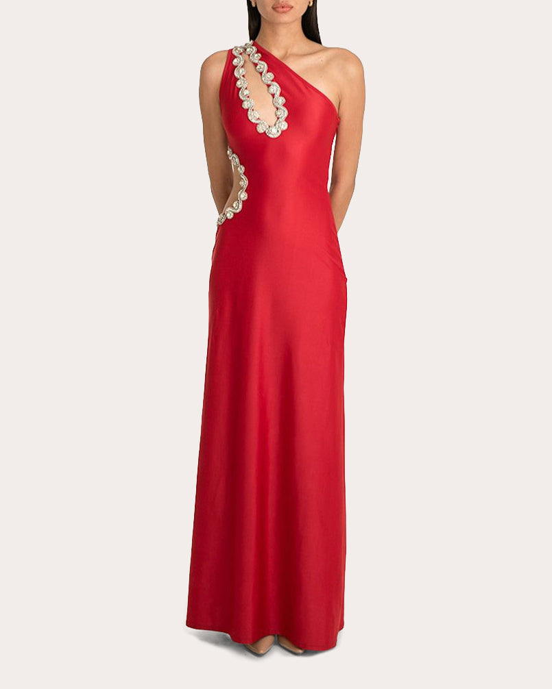 Hadassa Asymmetric Embellished Cutout Jersey Gown