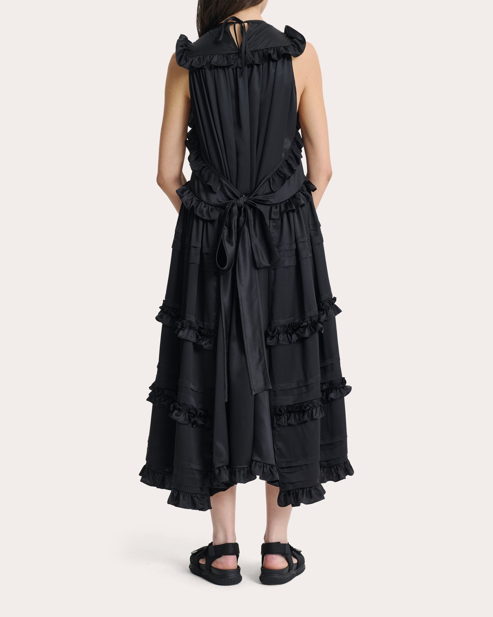 Aileen Ruffle Tiered Silk Satin Midi Dress