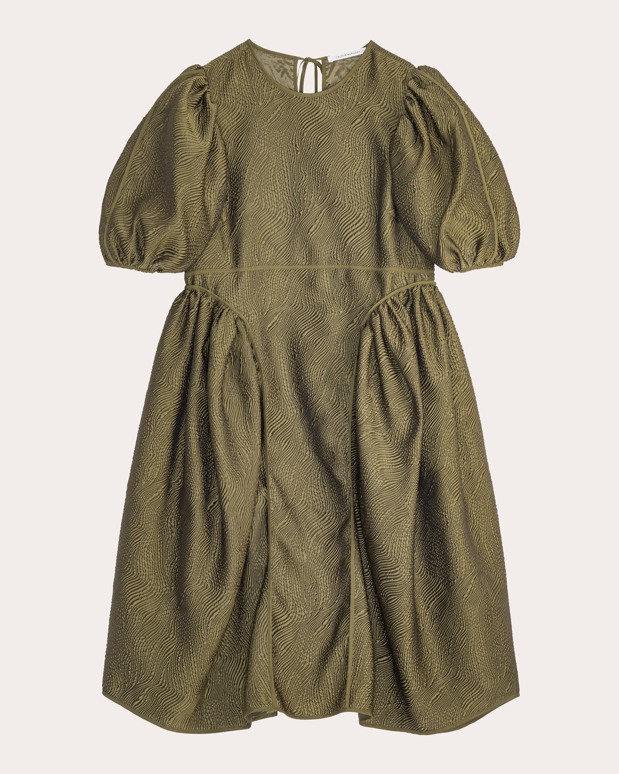 Fonda Matelassé Puff-Sleeve Dress