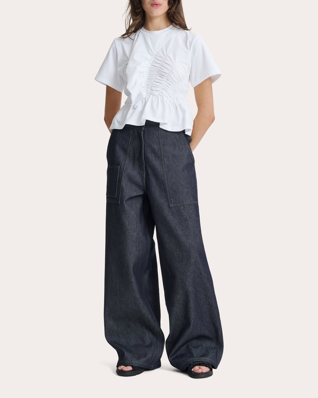 Ace Cotton Jersey Shirred Ruffle Peplum Top