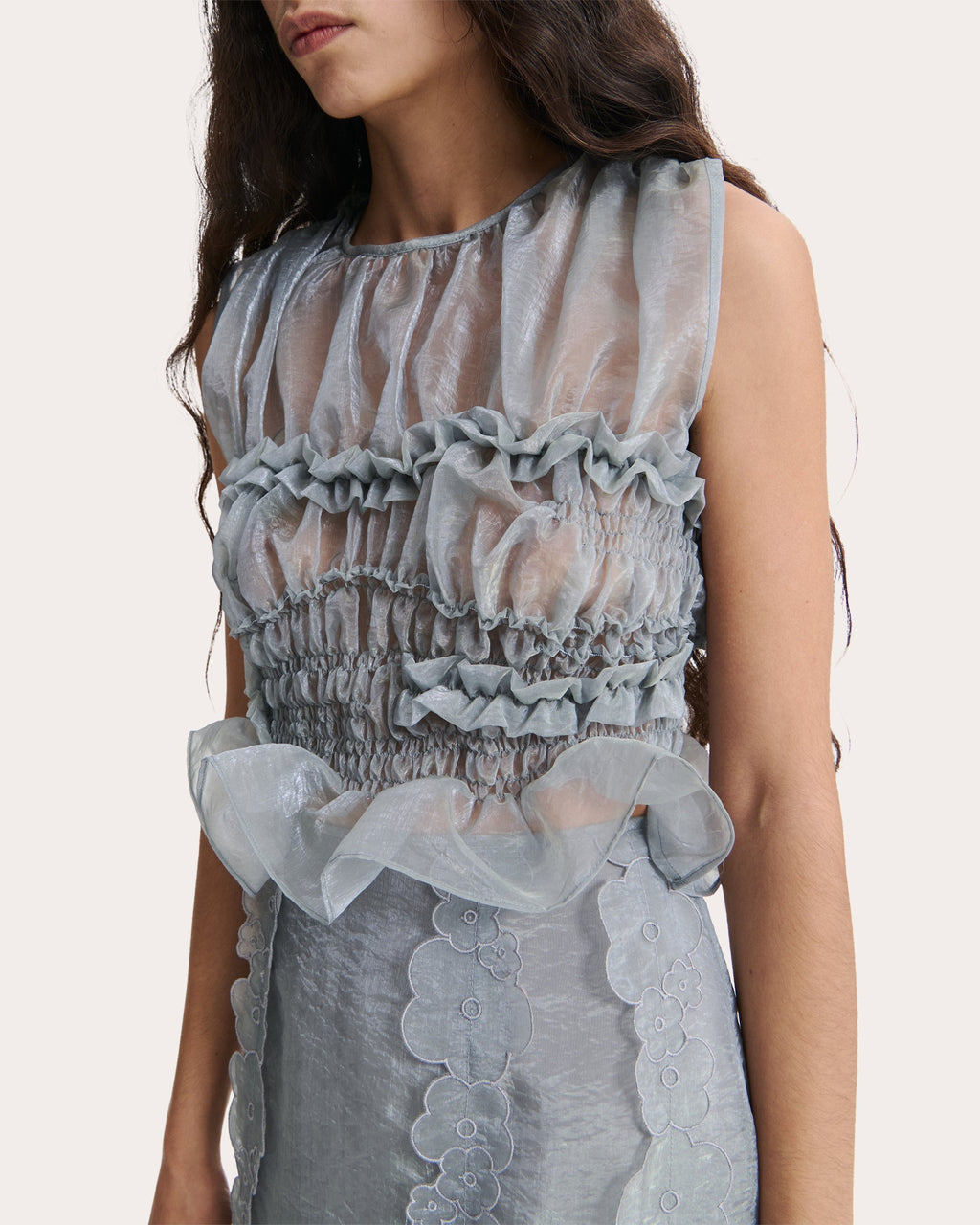 Uphi Sheer Liquid Myrtia Shirred Top