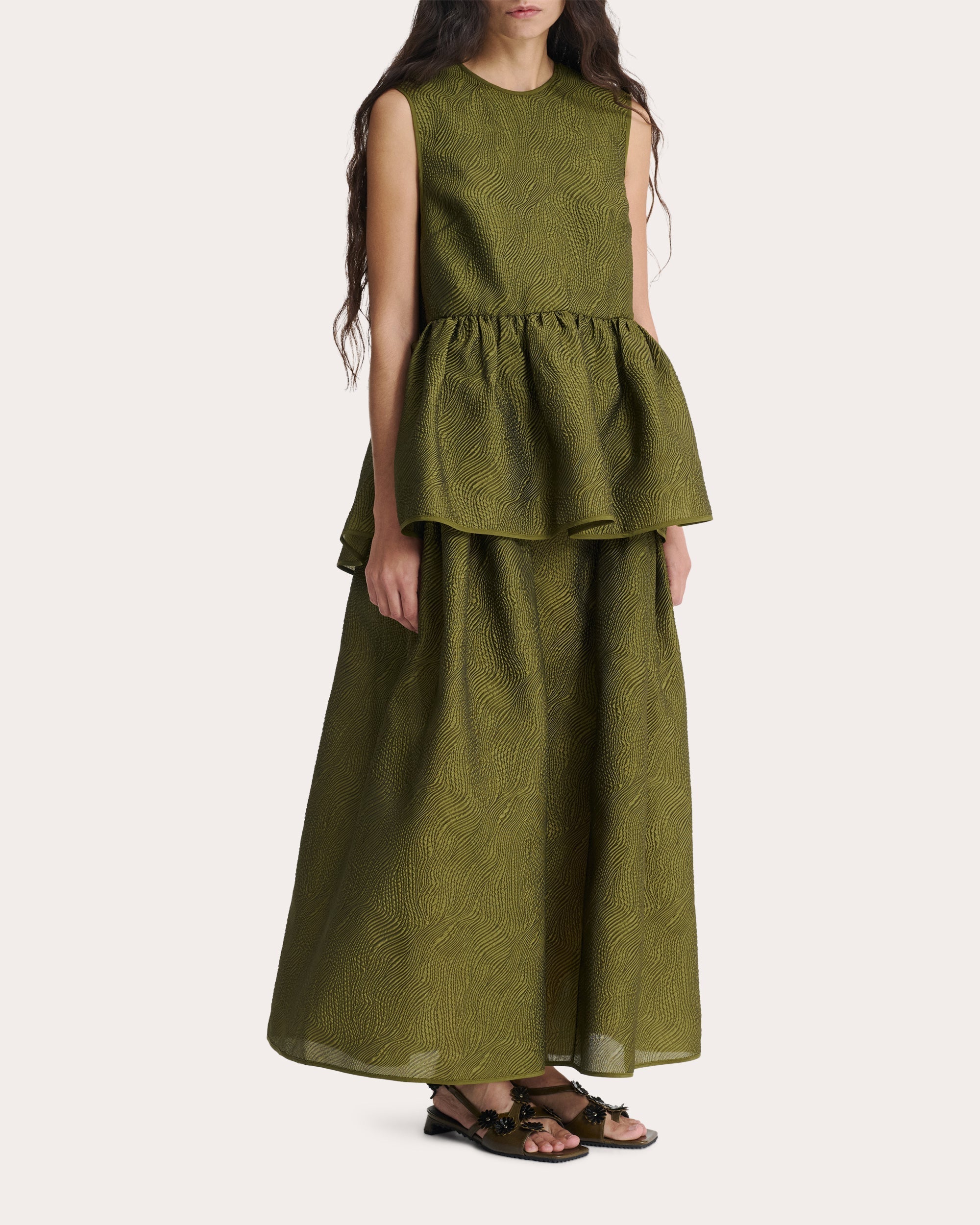 Ea Matelassé Gathered Peplum Top