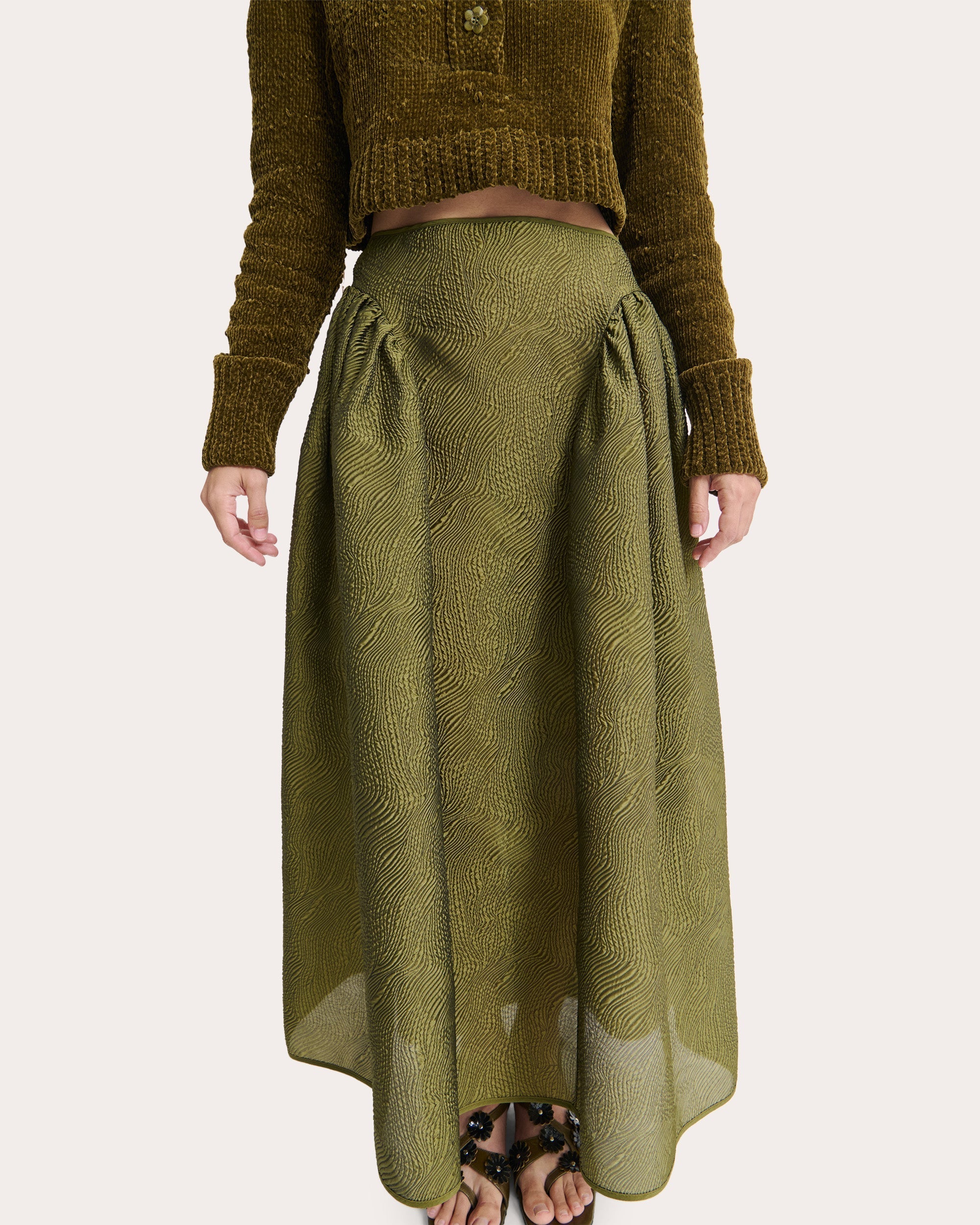 Fabiola Matelassé Gathered Maxi Skirt