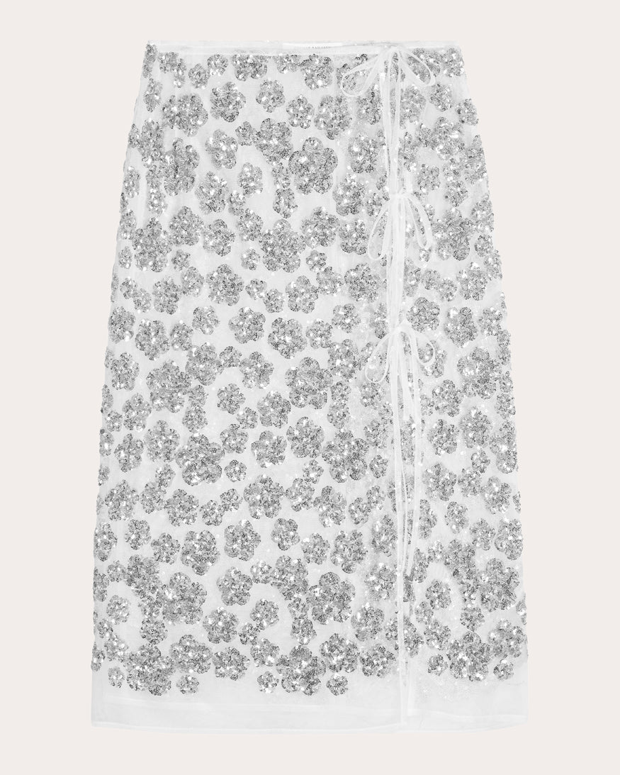 Ariana Sheer Floral Sequin Midi Wrap Skirt