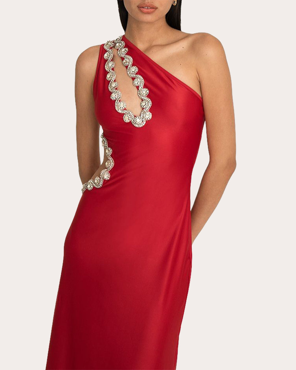 Hadassa Asymmetric Embellished Cutout Jersey Gown