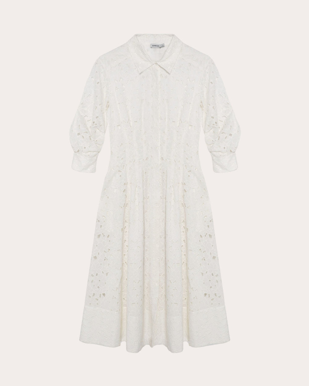 Jazz Embroidered Cotton Pintuck Midi Shirt Dress