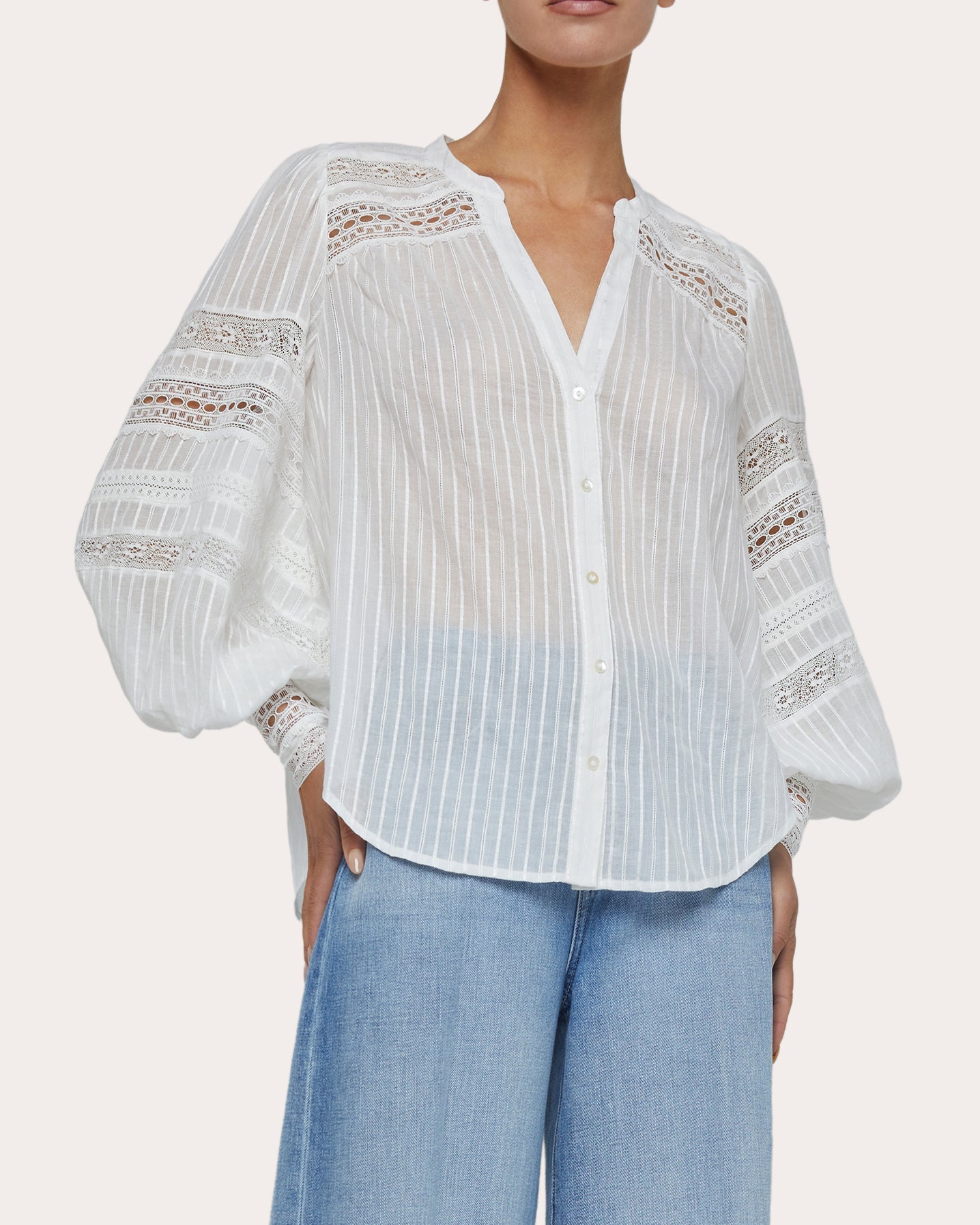Kiera Cotton Jacquard Laser-Cut Blouse
