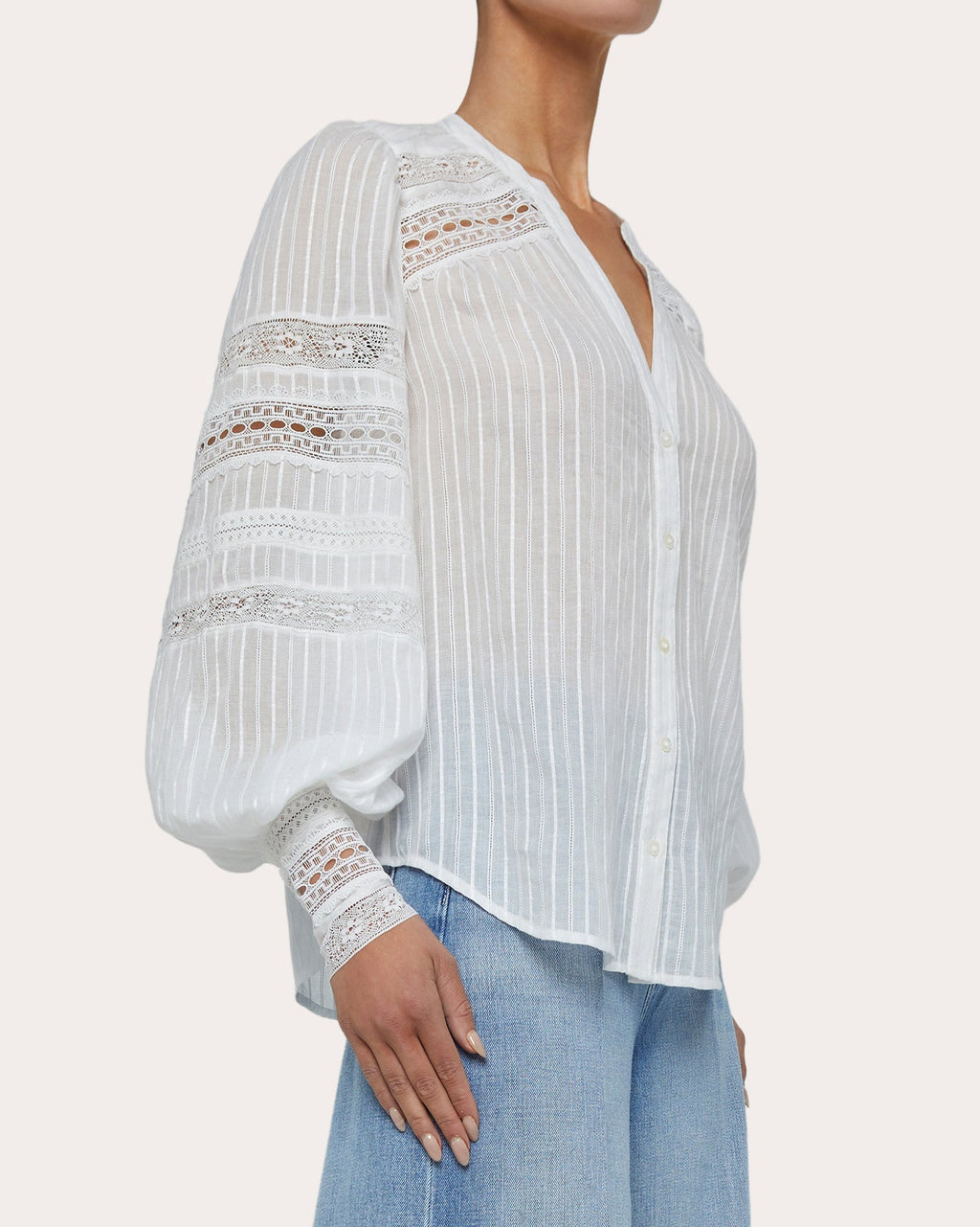 Kiera Cotton Jacquard Laser-Cut Blouse