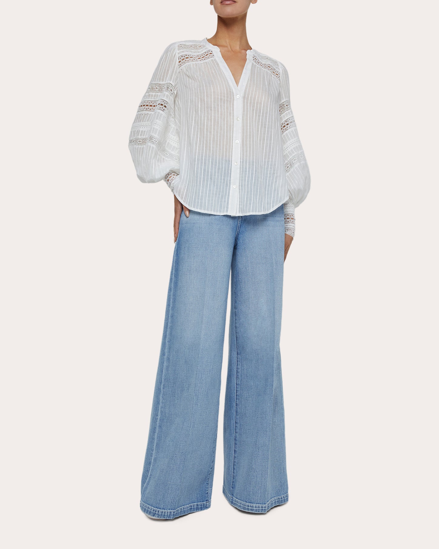 Kiera Cotton Jacquard Laser-Cut Blouse