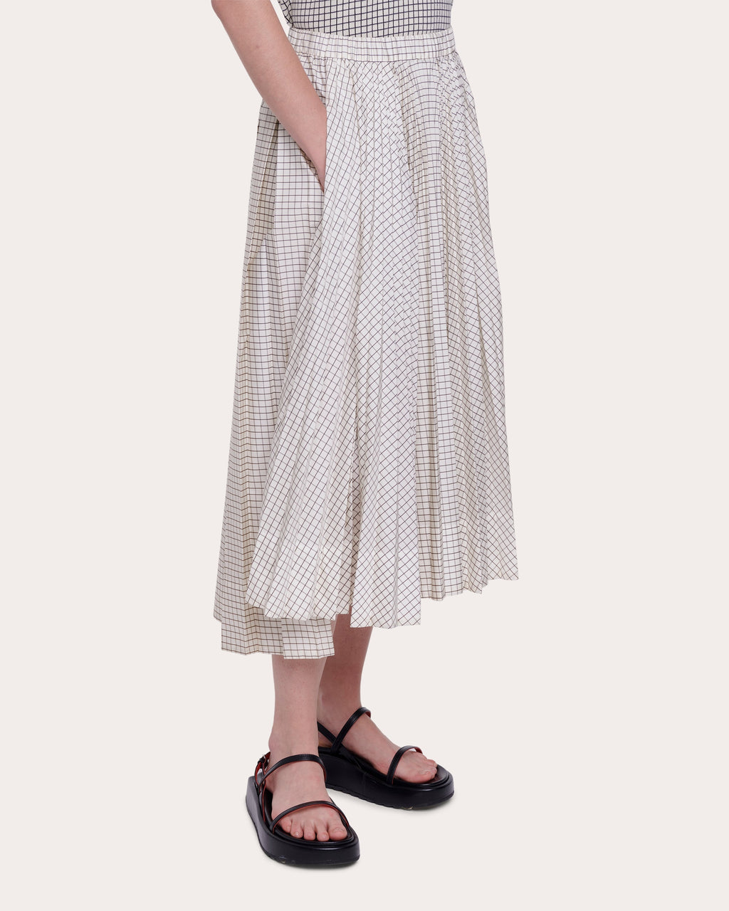Pleated Check High-Low Skirt