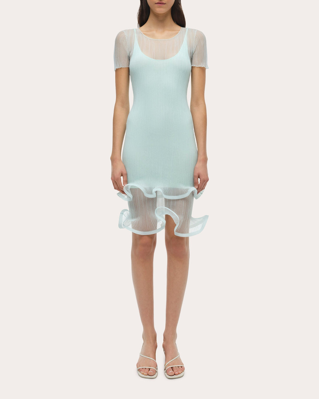 Jett Sheer Plissé Ruffle Mini Dress