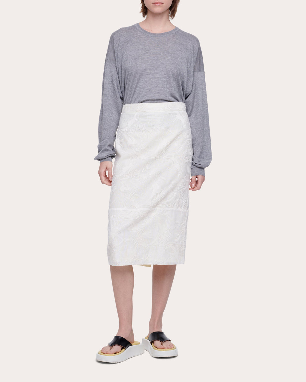 Floral-Lace Midi Skirt