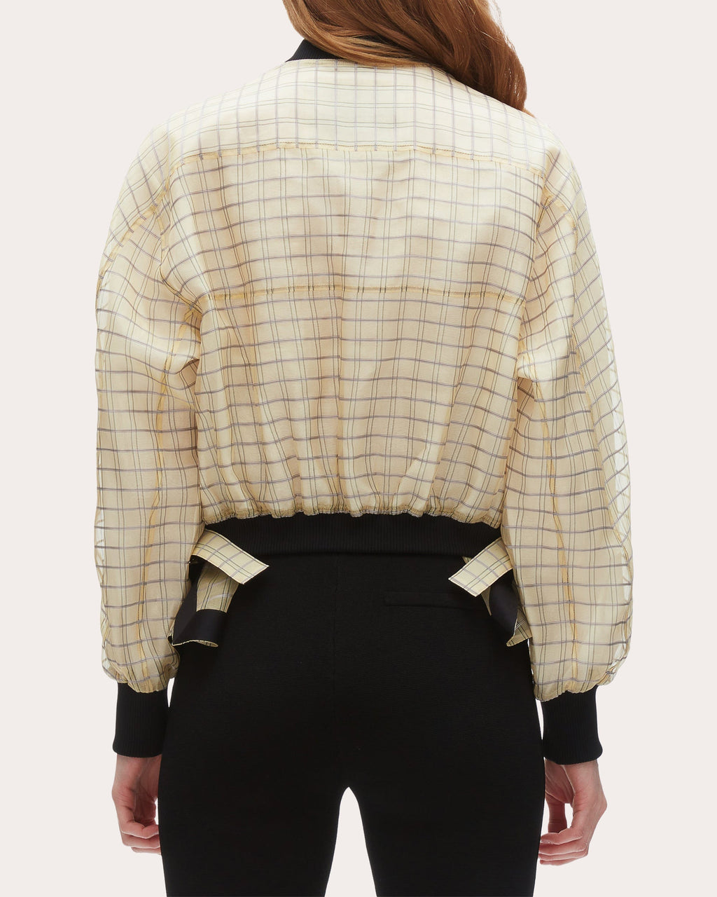 Plaid-Print Silk Organza Bomber Jacket