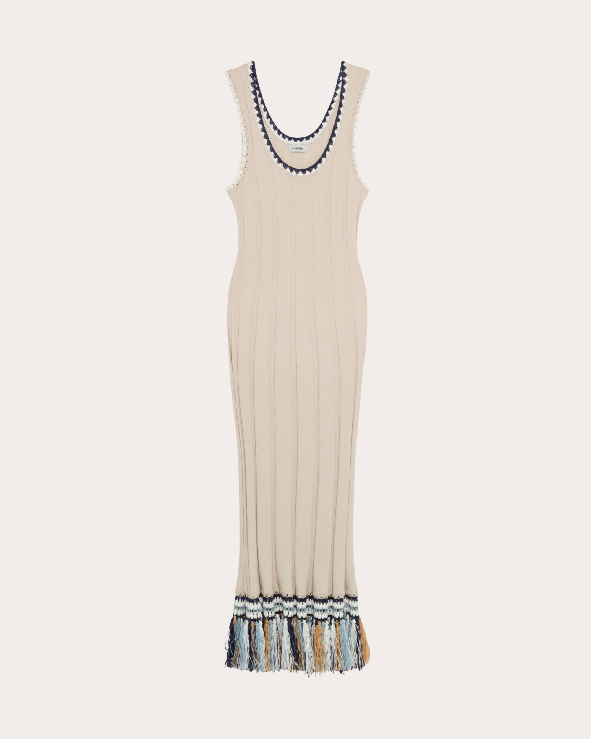 Julianna Ribbed Crochet-Trim Fringed Tank Dress