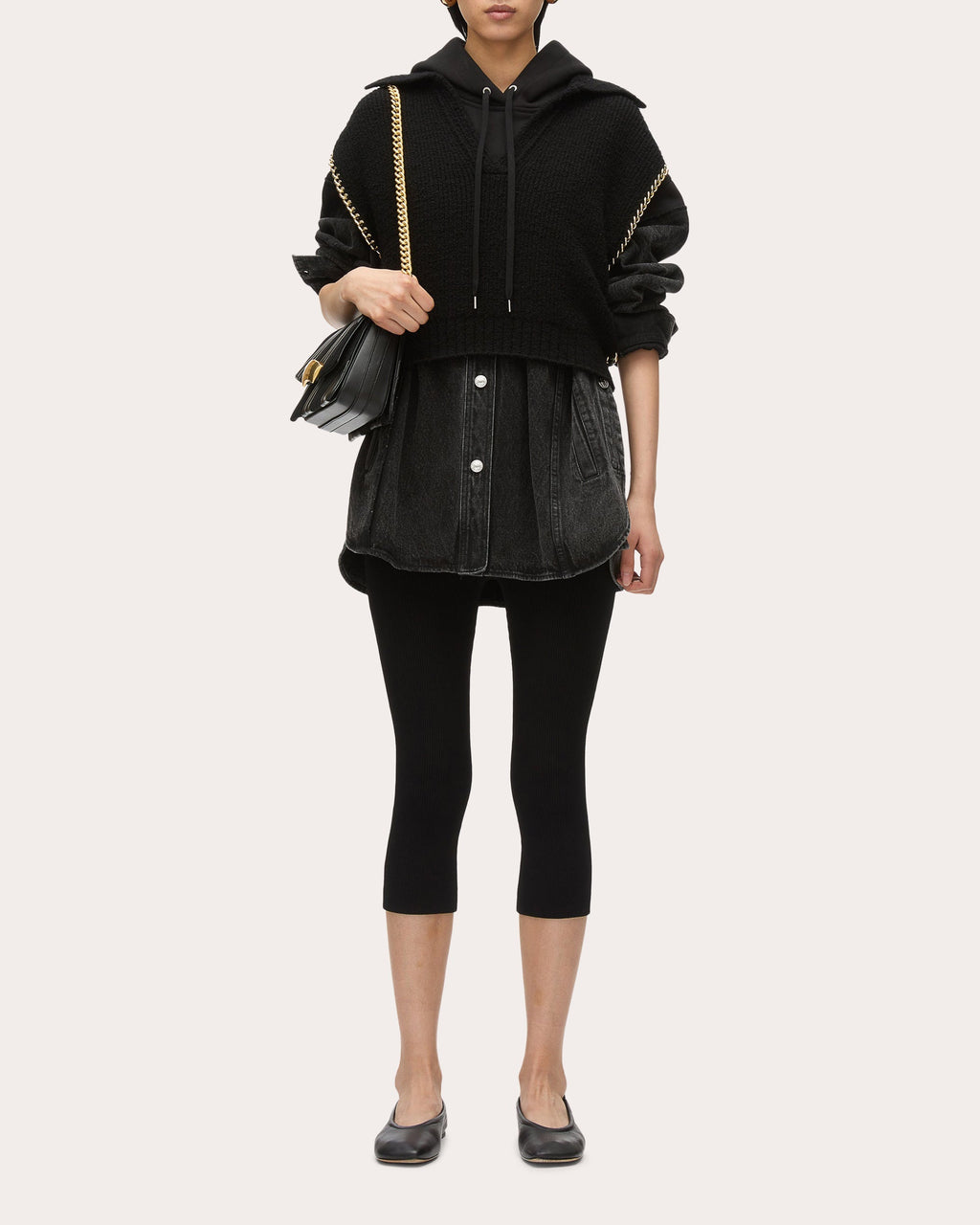 Cropped Chain-Embellished Wool Bouclé Knit Sweater